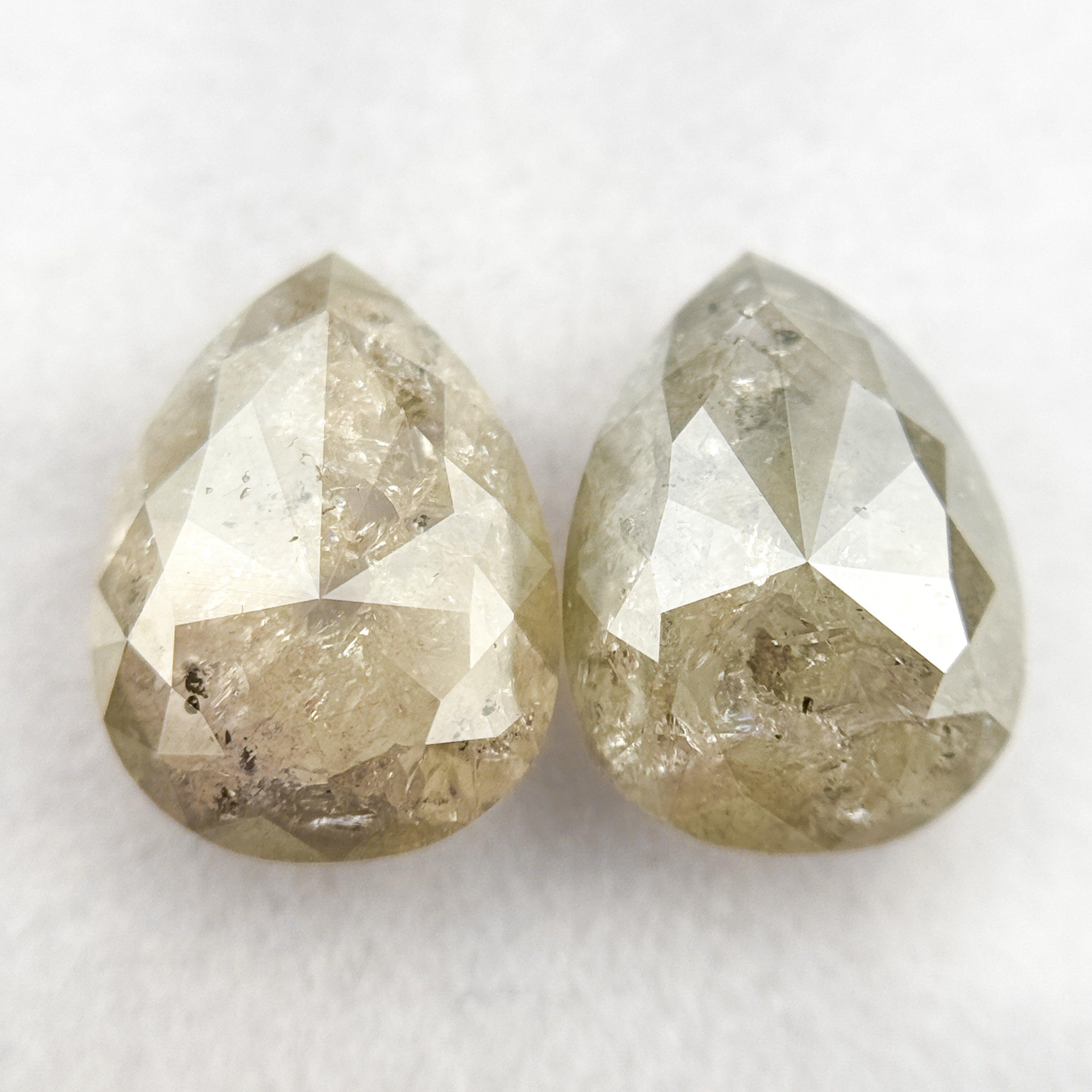 2.93 Ct Pear Rose Cut Grey Natural Salt and pepper Diamond Pair