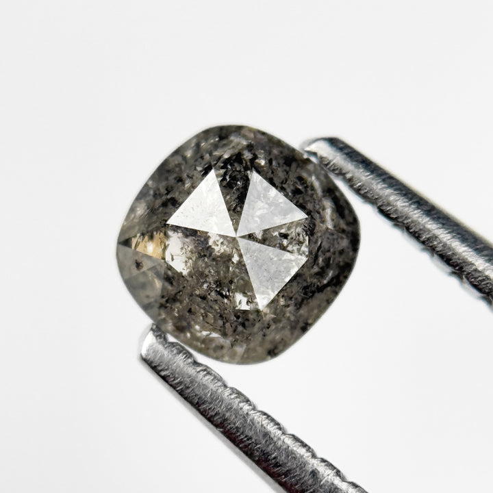 0.52 Ct Cushion Rose Cut Grey Natural Salt and Pepper Diamond