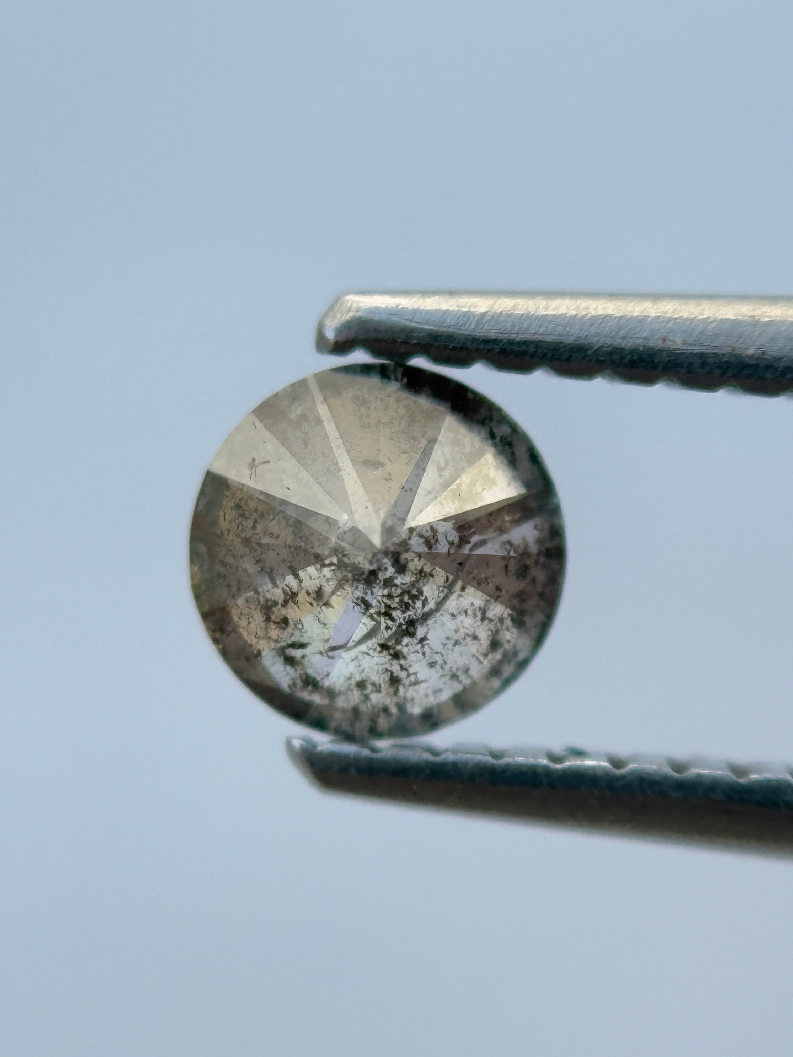 0.45 Ct Round Rose Cut Grey Natural Salt and Pepper Diamond