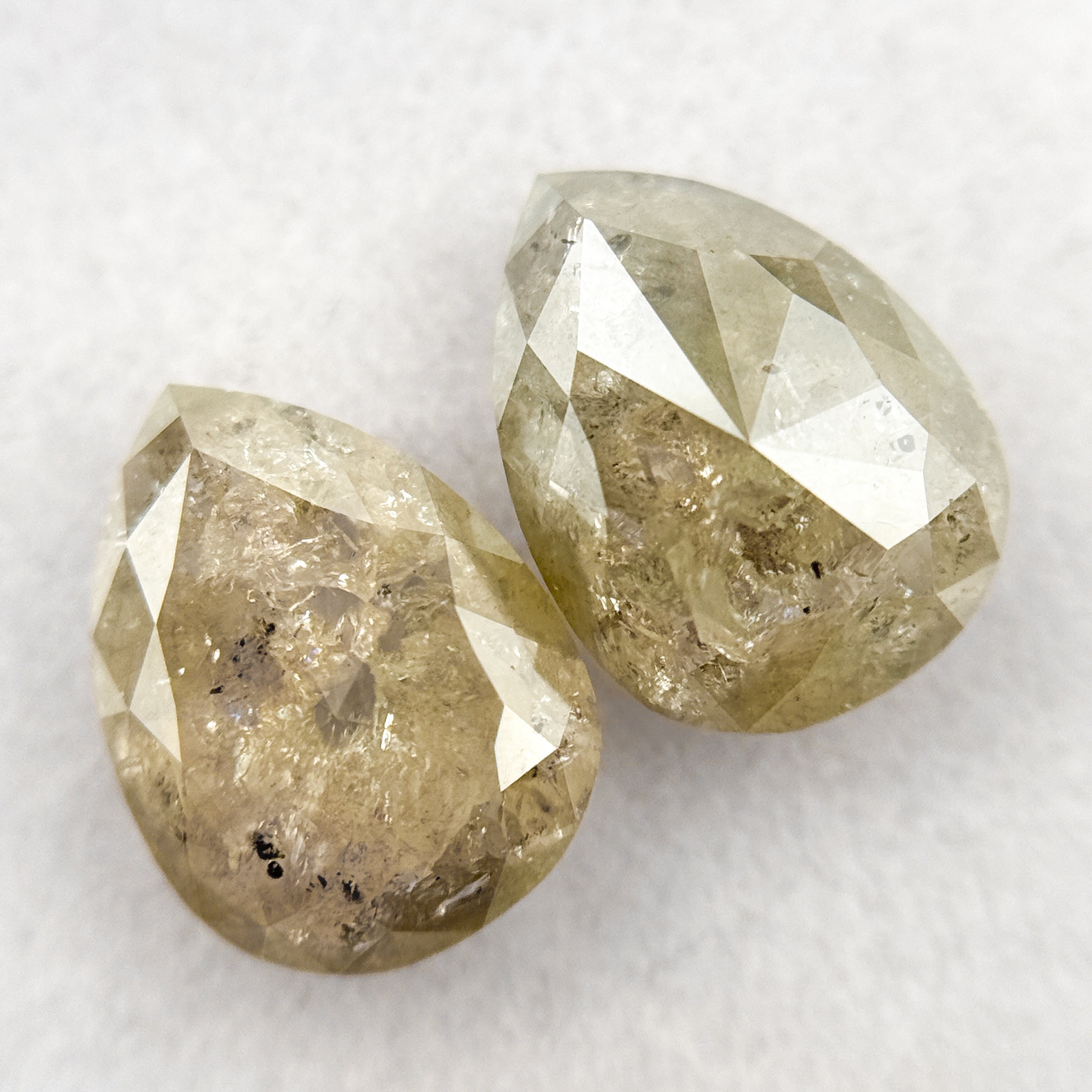 2.93 Ct Pear Rose Cut Grey Natural Salt and pepper Diamond Pair