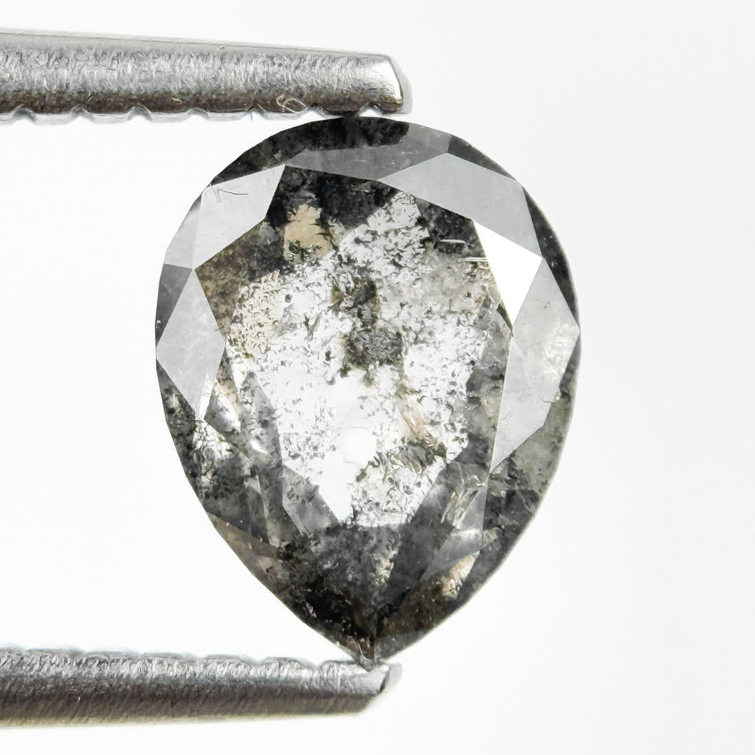 0.85 Ct Pear Rose Cut Grey Natural Salt and Pepper Diamond