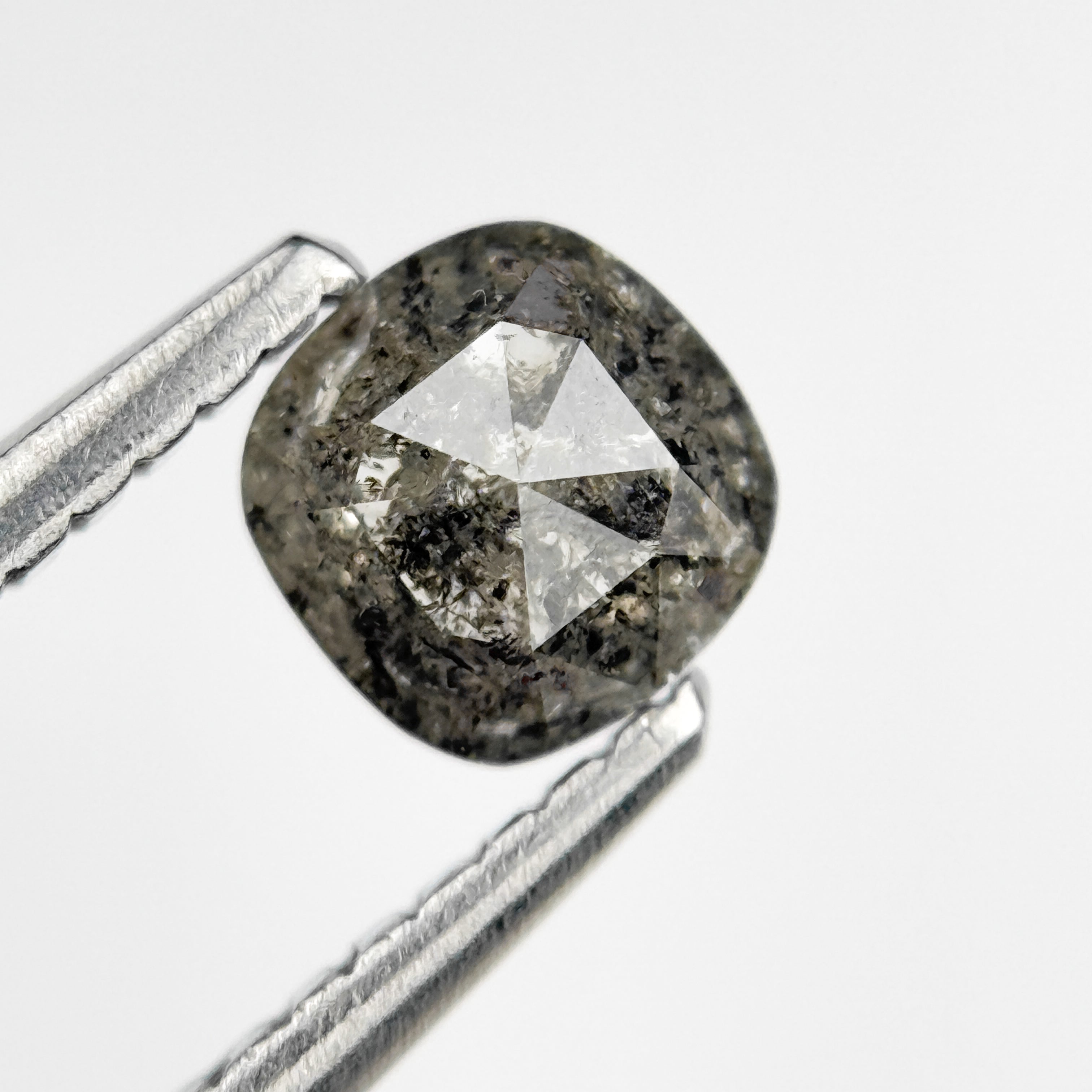 0.52 Ct Cushion Rose Cut Grey Natural Salt and Pepper Diamond