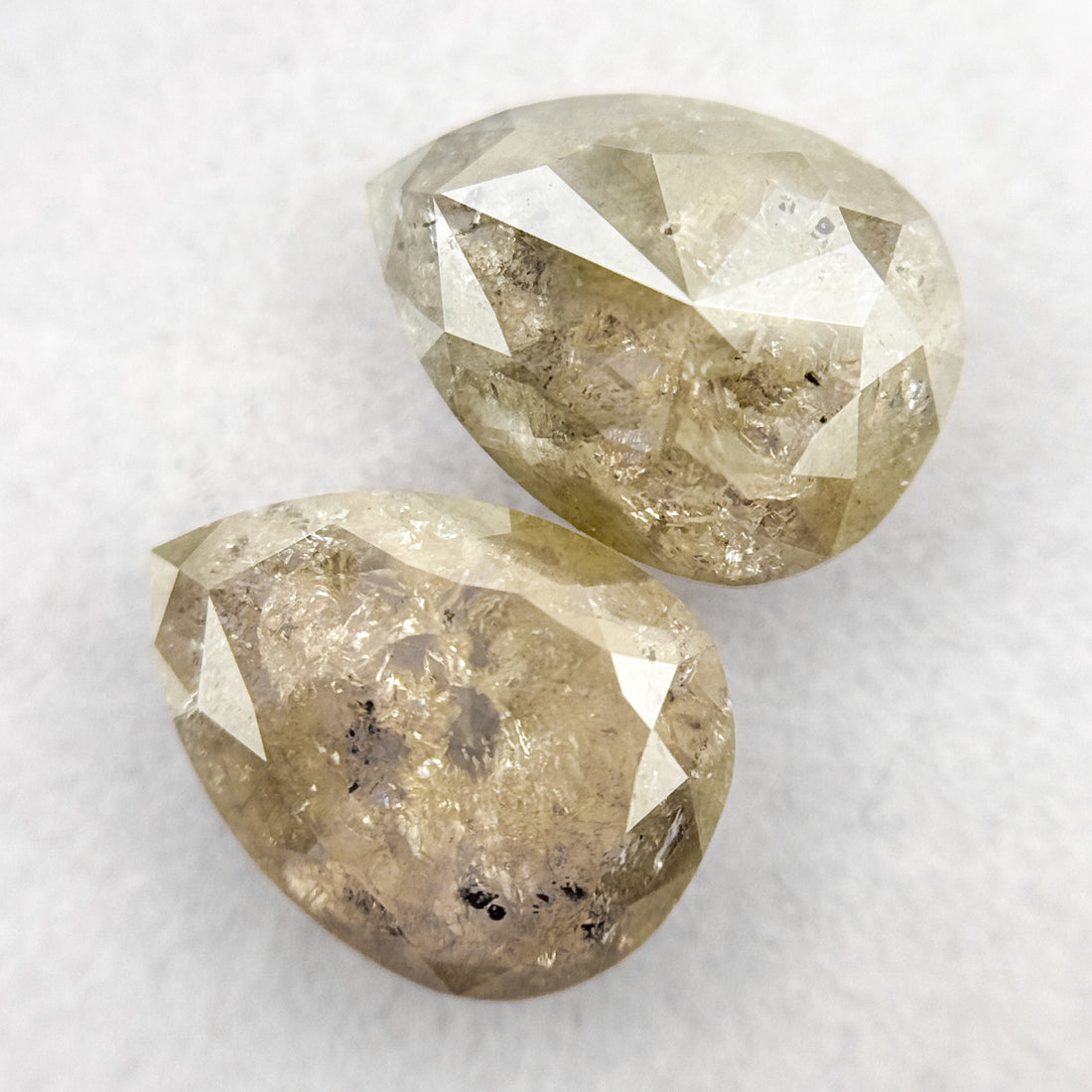 2.93 Ct Pear Rose Cut Grey Natural Salt and pepper Diamond Pair