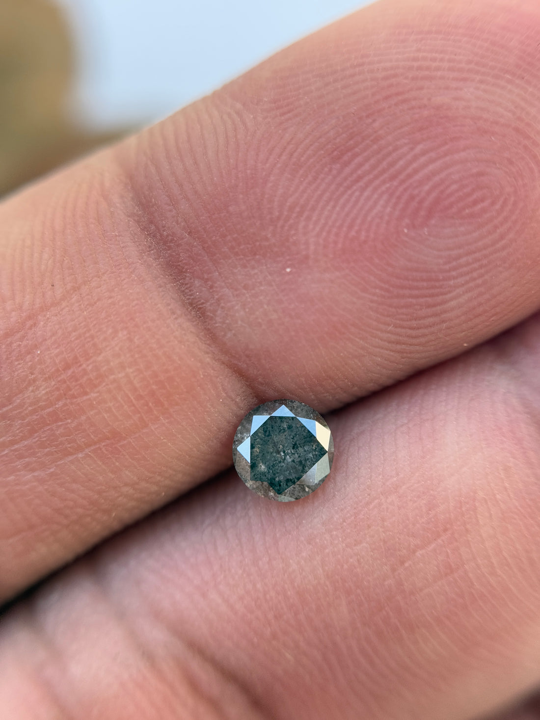 0.45 Ct Round Rose Cut Grey Natural Salt and Pepper Diamond