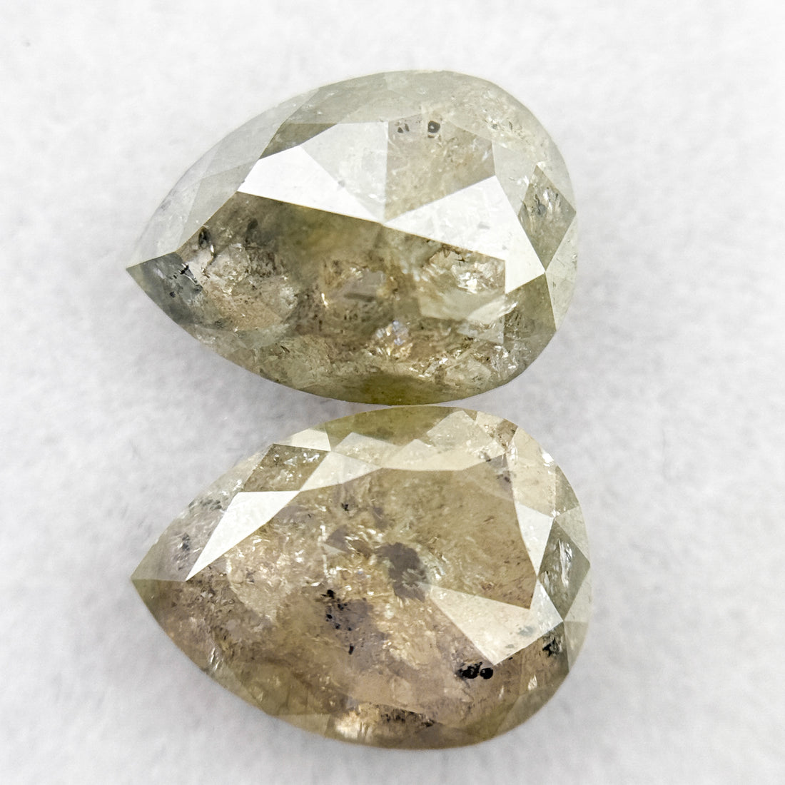 2.93 Ct Pear Rose Cut Grey Natural Salt and pepper Diamond Pair