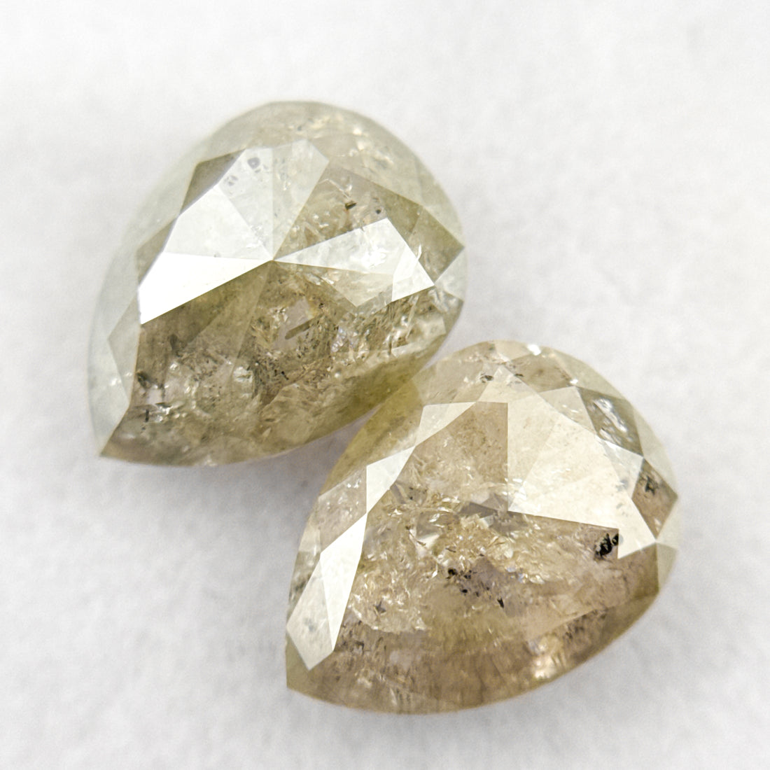 2.93 Ct Pear Rose Cut Grey Natural Salt and pepper Diamond Pair