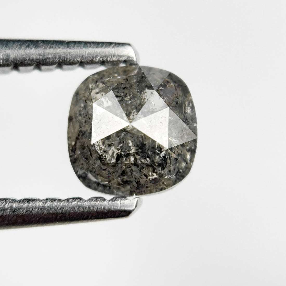 0.52 Ct Cushion Rose Cut Grey Natural Salt and Pepper Diamond