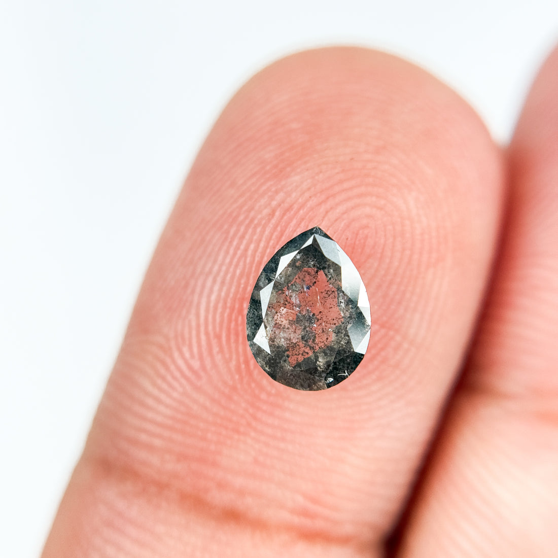 0.85 Ct Pear Rose Cut Grey Natural Salt and Pepper Diamond