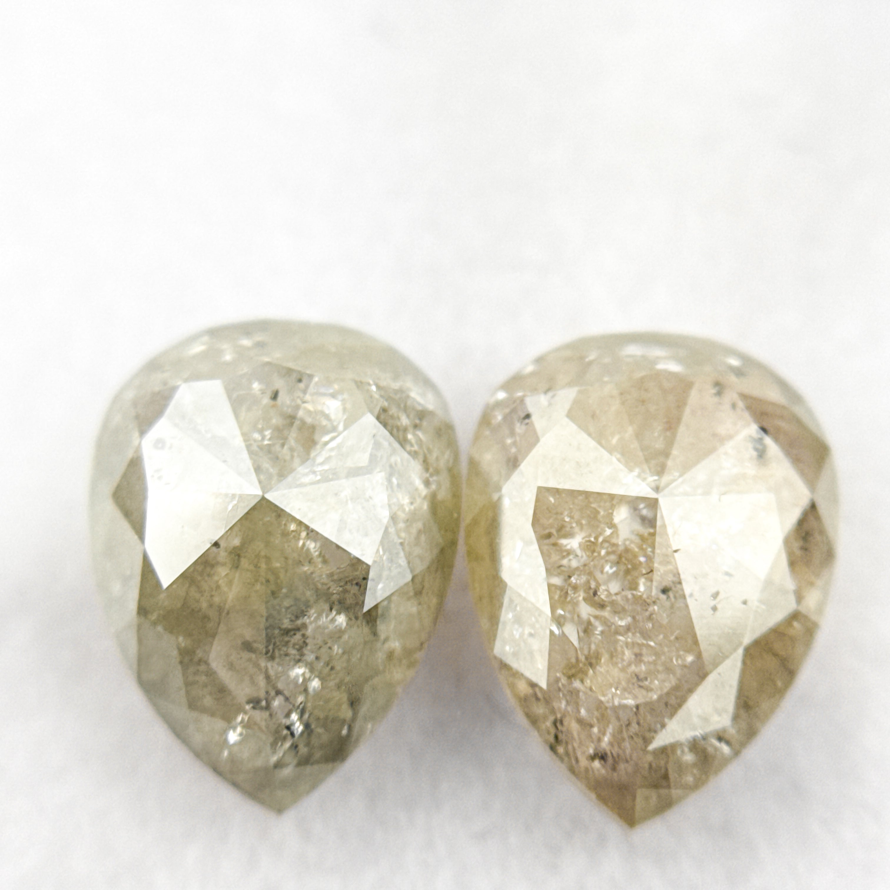 2.93 Ct Pear Rose Cut Grey Natural Salt and pepper Diamond Pair