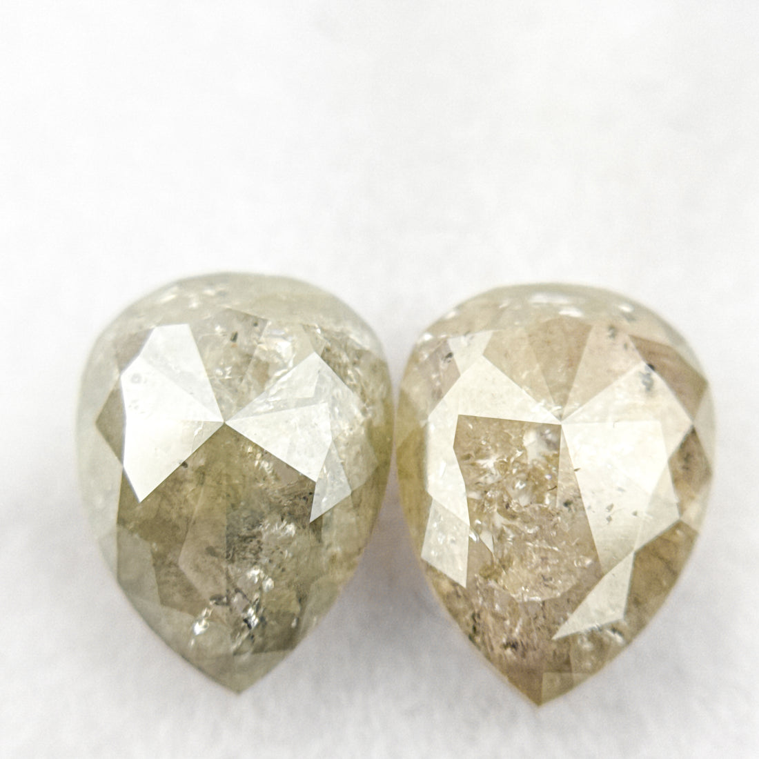 2.93 Ct Pear Rose Cut Grey Natural Salt and pepper Diamond Pair