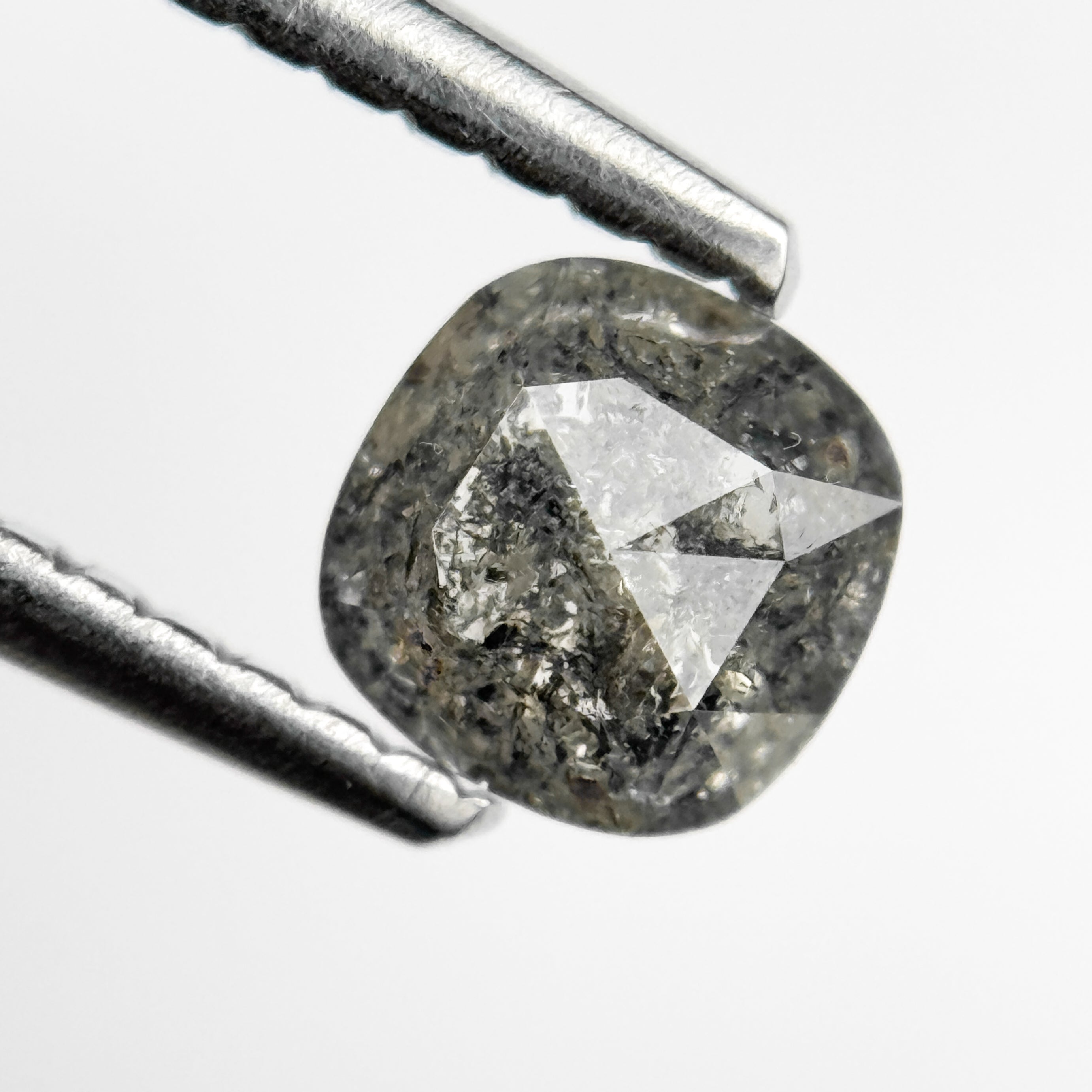 0.52 Ct Cushion Rose Cut Grey Natural Salt and Pepper Diamond