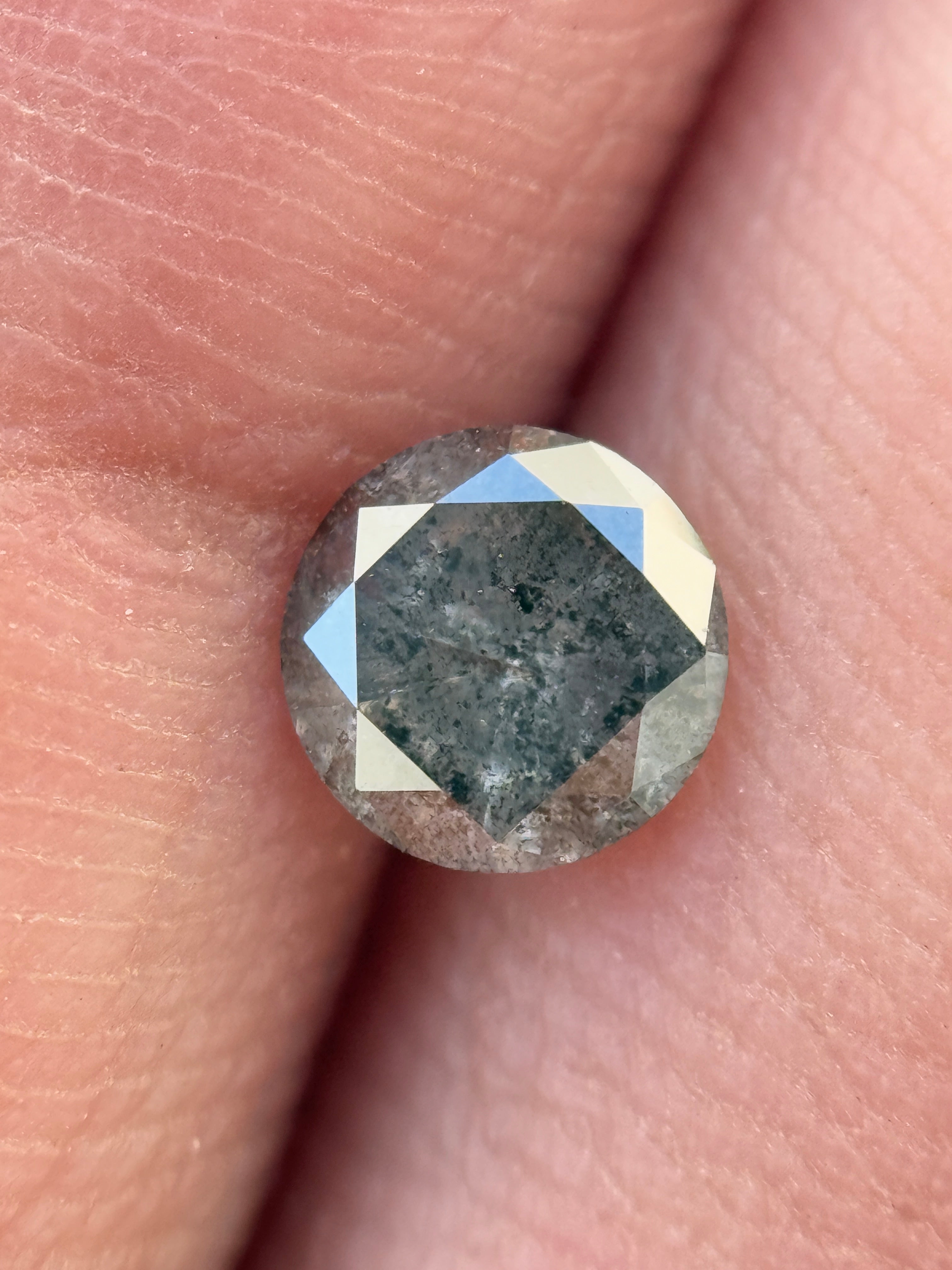 0.45 Ct Round Rose Cut Grey Natural Salt and Pepper Diamond