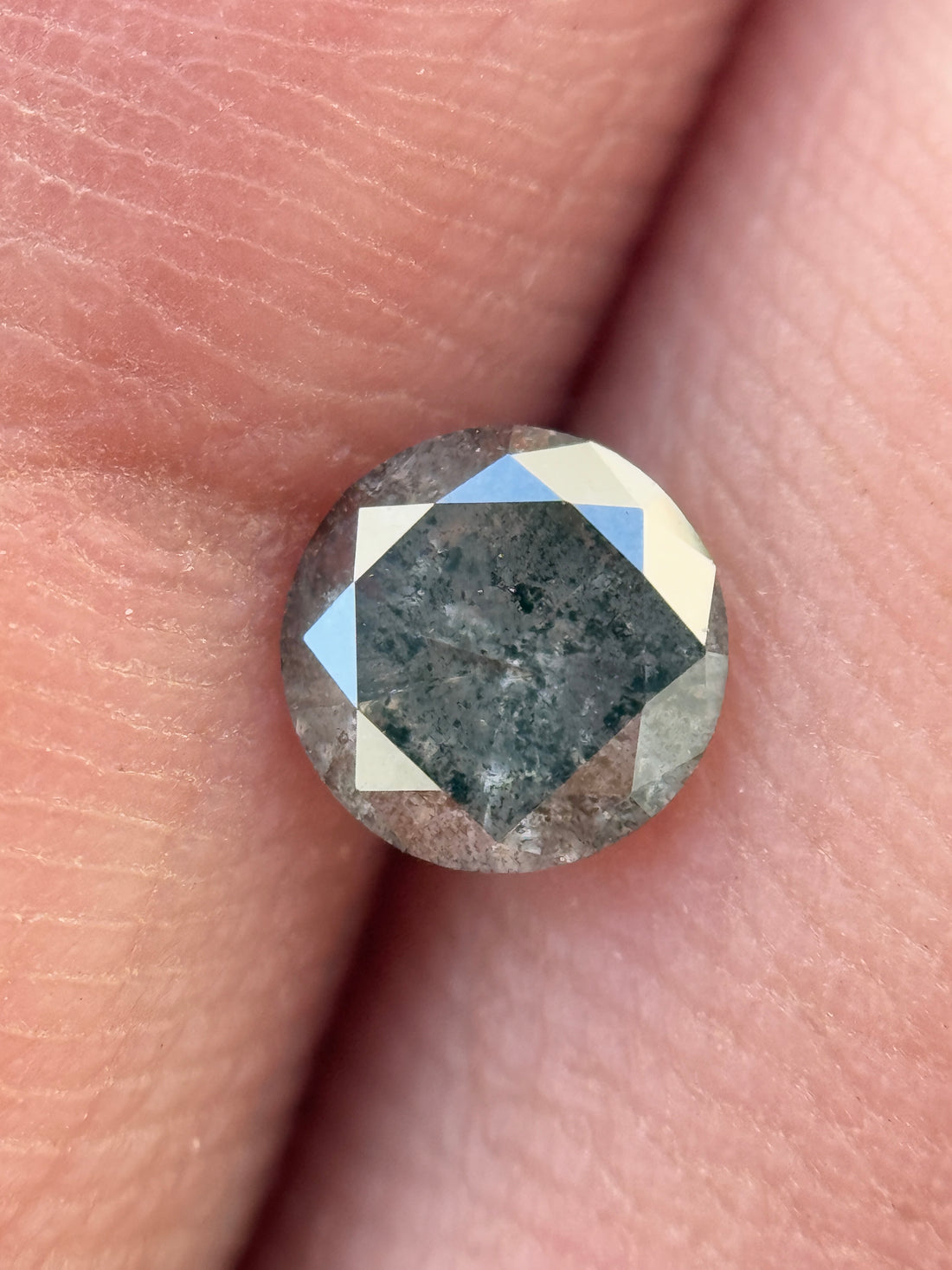 0.45 Ct Round Rose Cut Grey Natural Salt and Pepper Diamond