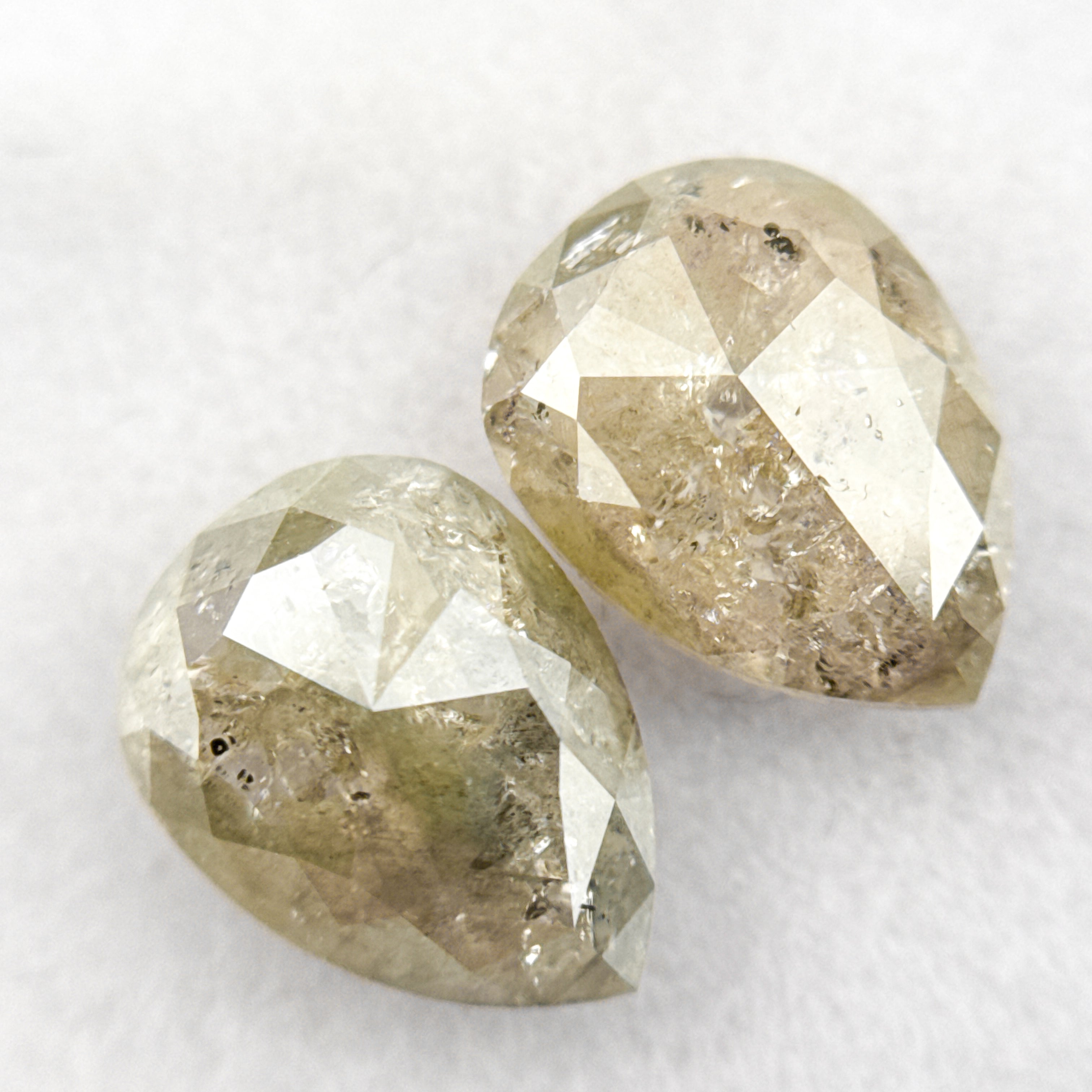 2.93 Ct Pear Rose Cut Grey Natural Salt and pepper Diamond Pair