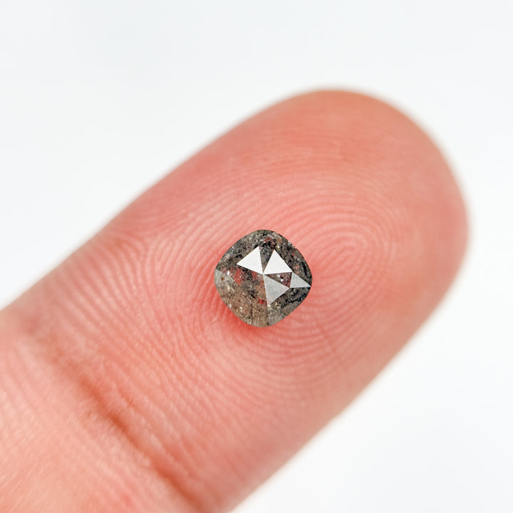 0.52 Ct Cushion Rose Cut Grey Natural Salt and Pepper Diamond