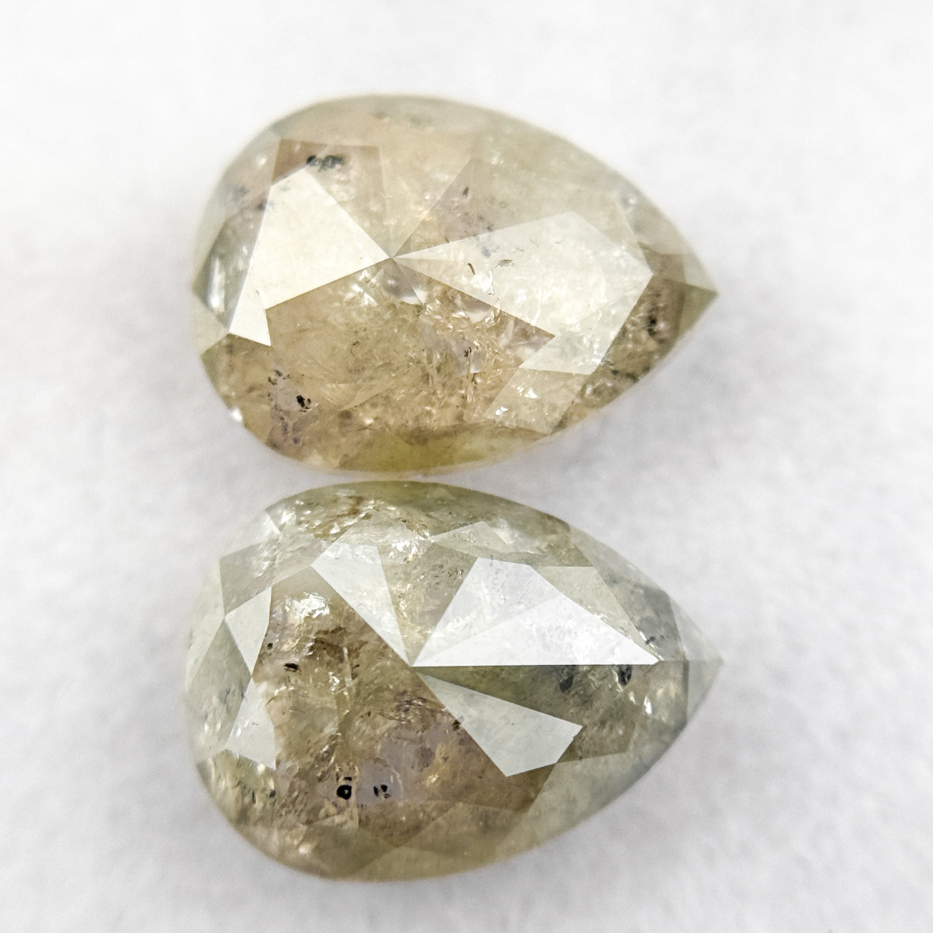 2.93 Ct Pear Rose Cut Grey Natural Salt and pepper Diamond Pair