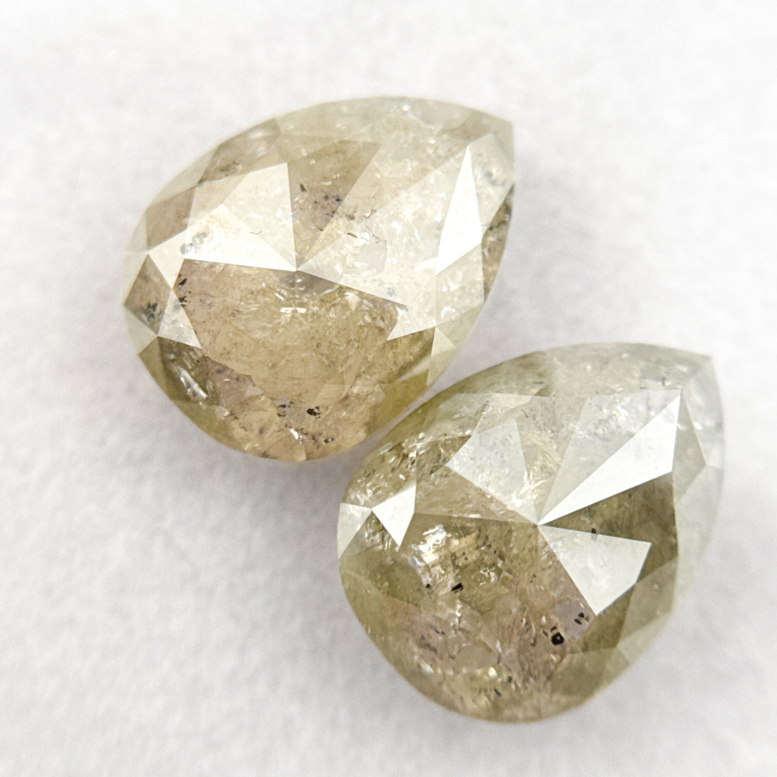 2.93 Ct Pear Rose Cut Grey Natural Salt and pepper Diamond Pair
