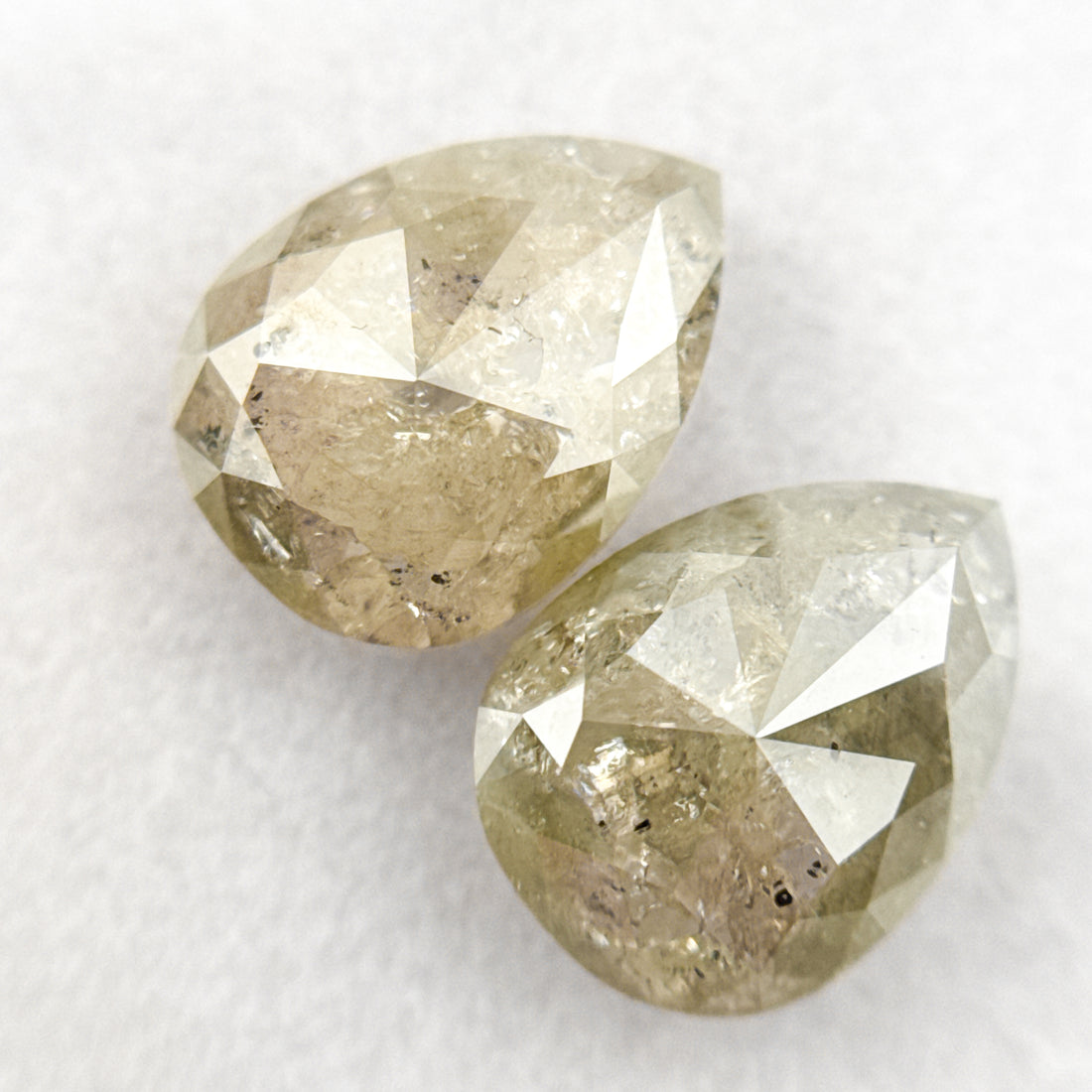 2.93 Ct Pear Rose Cut Grey Natural Salt and pepper Diamond Pair