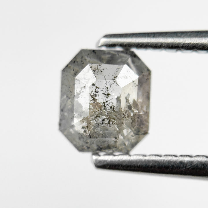 0.71 Ct Emerald Rose Cut Grey Natural Salt and Pepper Diamond