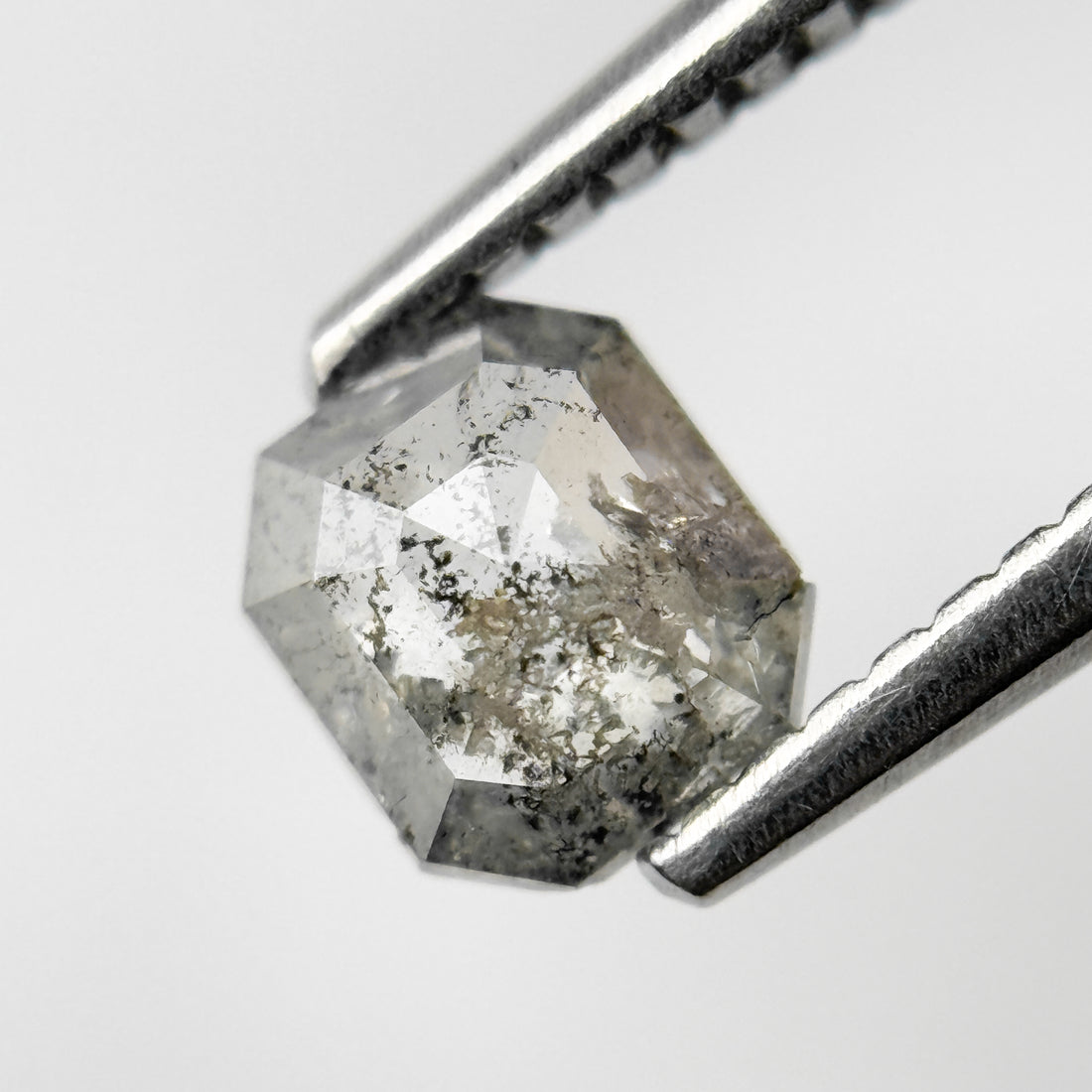 0.71 Ct Emerald Rose Cut Grey Natural Salt and Pepper Diamond