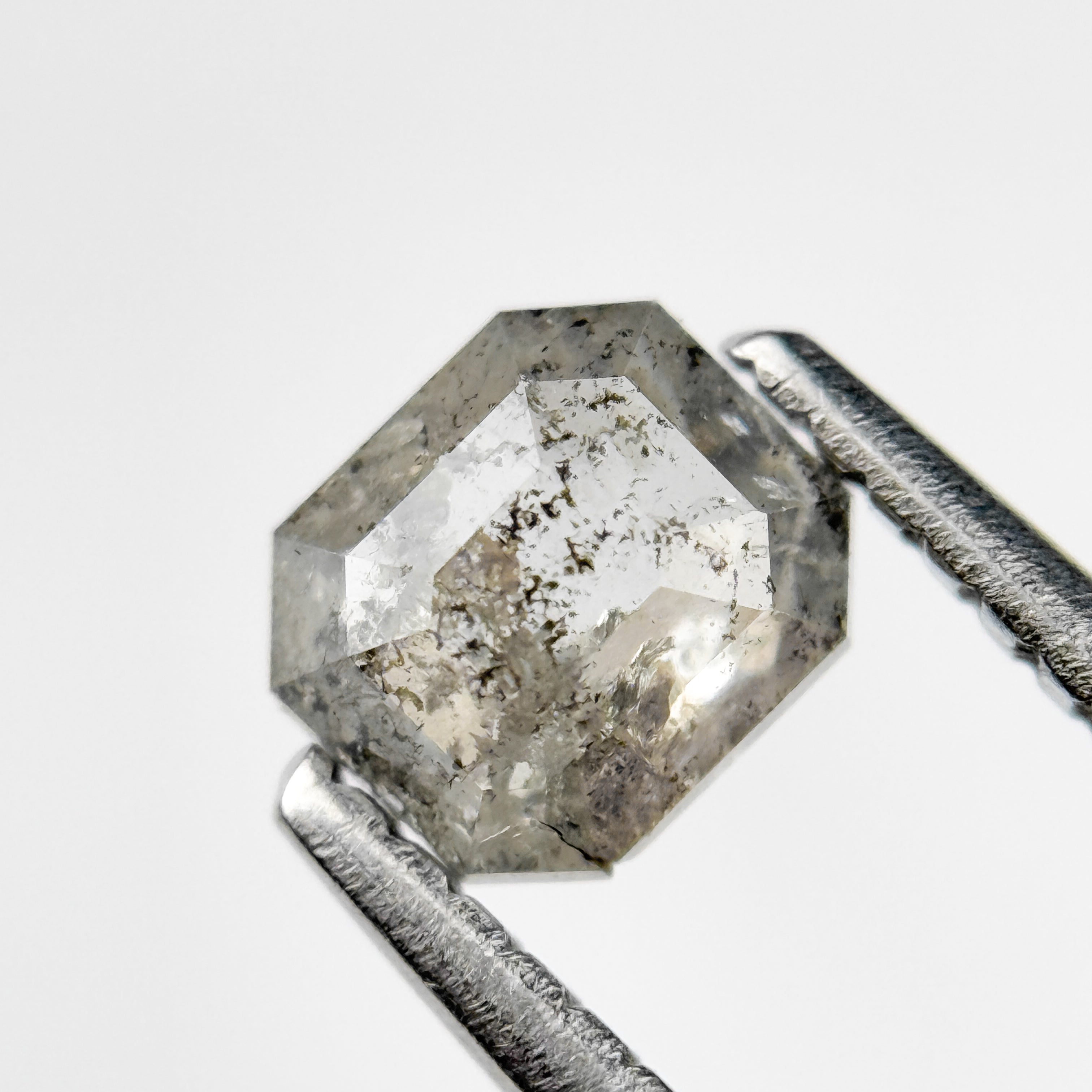 0.71 Ct Emerald Rose Cut Grey Natural Salt and Pepper Diamond
