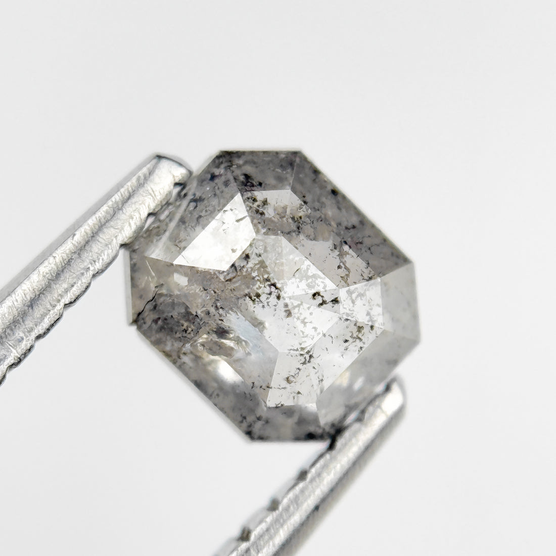 0.71 Ct Emerald Rose Cut Grey Natural Salt and Pepper Diamond