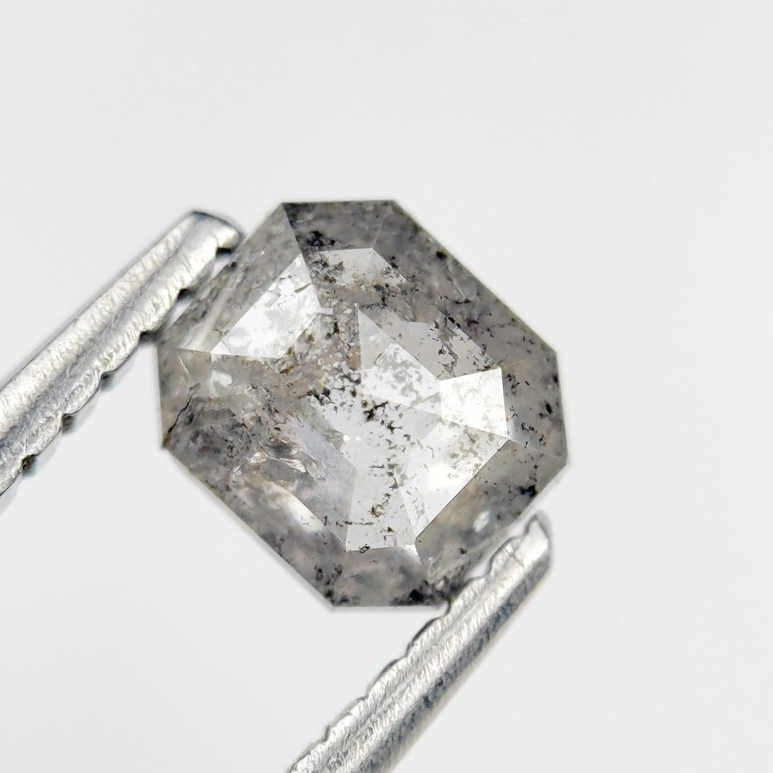 0.71 Ct Emerald Rose Cut Grey Natural Salt and Pepper Diamond