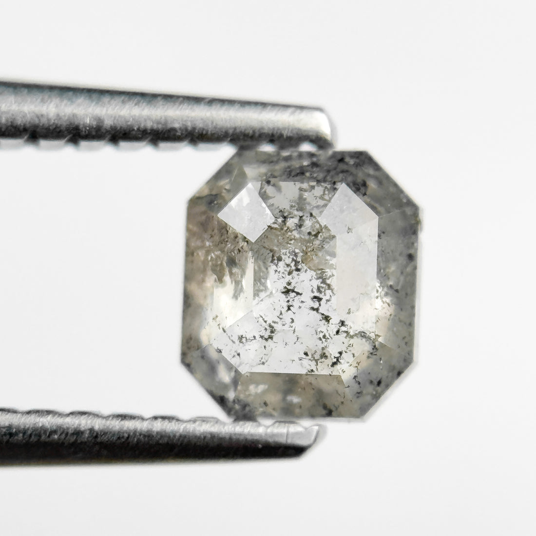 0.71 Ct Emerald Rose Cut Grey Natural Salt and Pepper Diamond