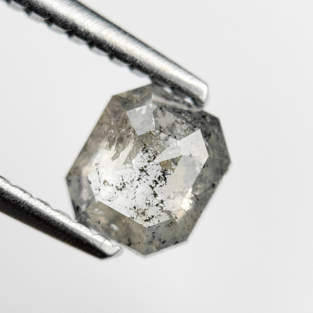 0.71 Ct Emerald Rose Cut Grey Natural Salt and Pepper Diamond