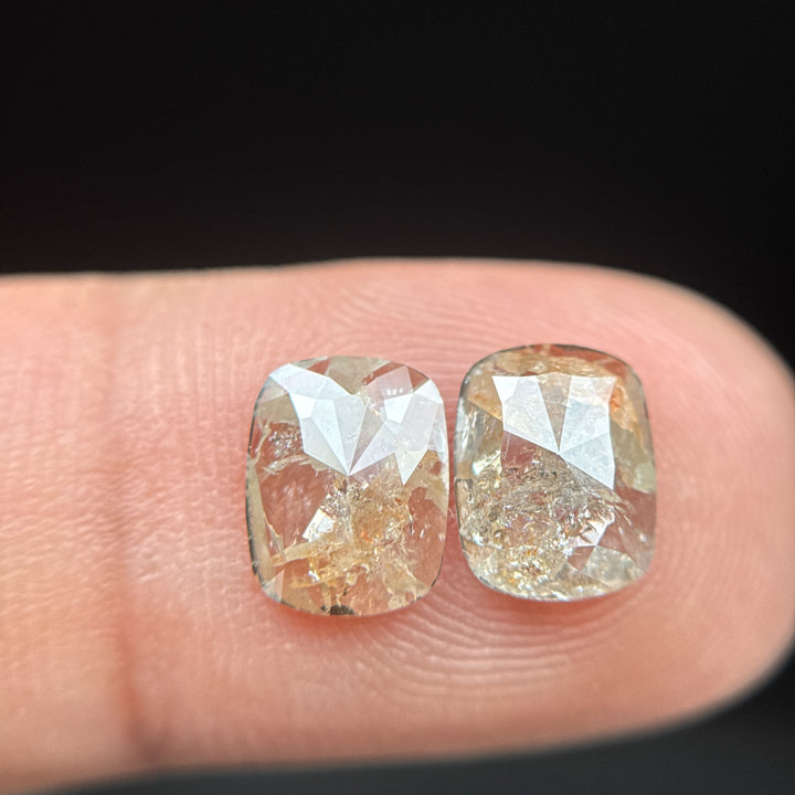 1.83 Ct Oval Rose Cut Grey Natural Galaxy Diamond Pair