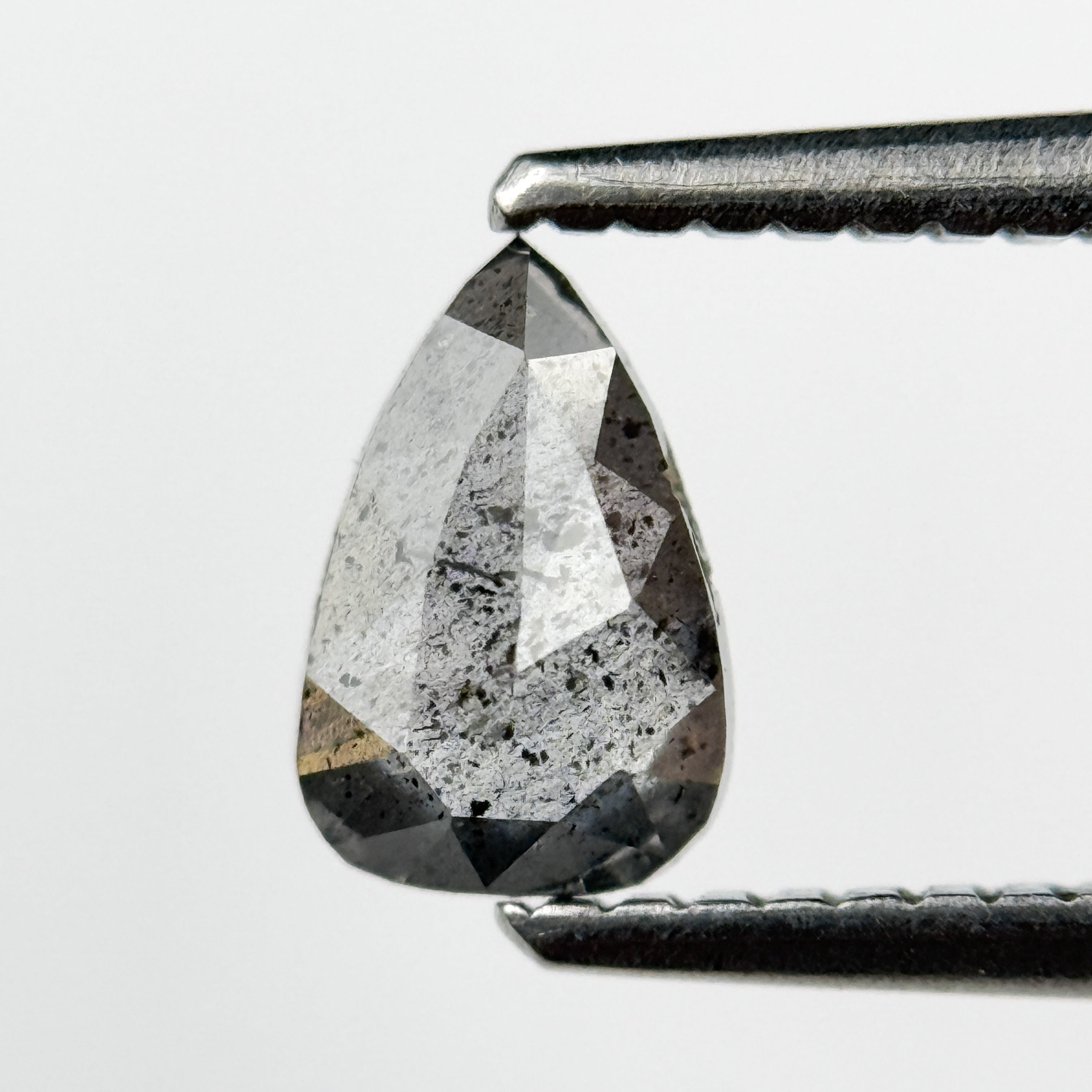 0.65 Ct Pear Rose Cut Grey Natural Salt and Pepper Diamond