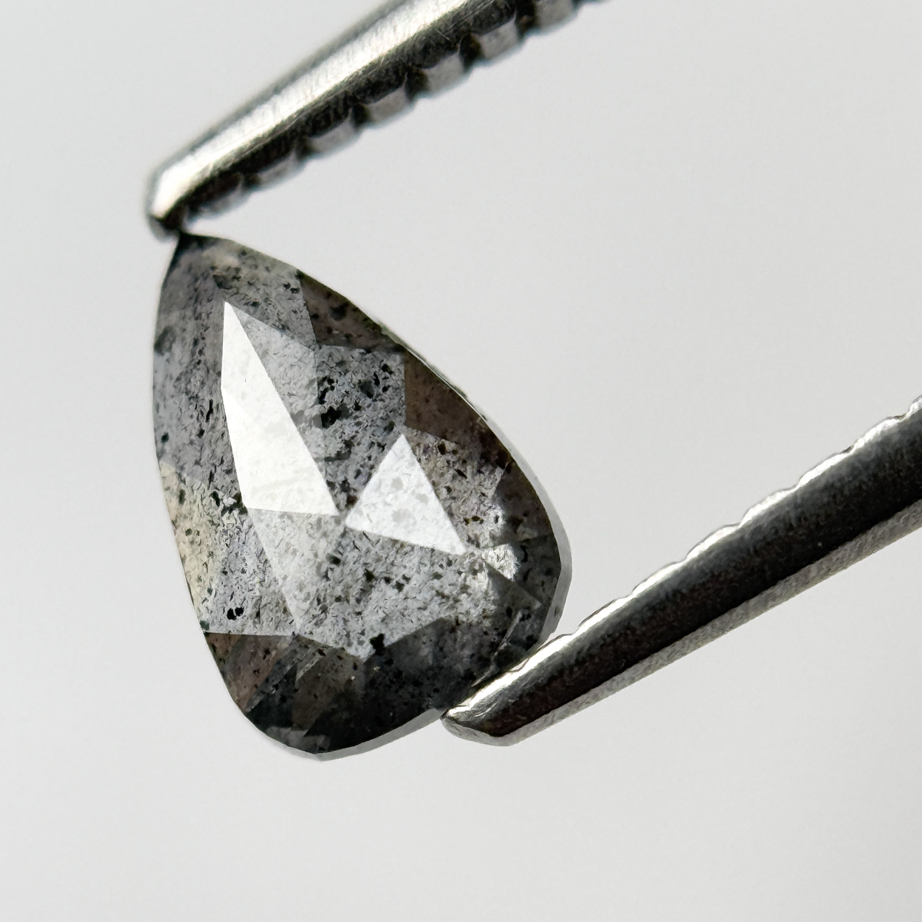 0.65 Ct Pear Rose Cut Grey Natural Salt and Pepper Diamond