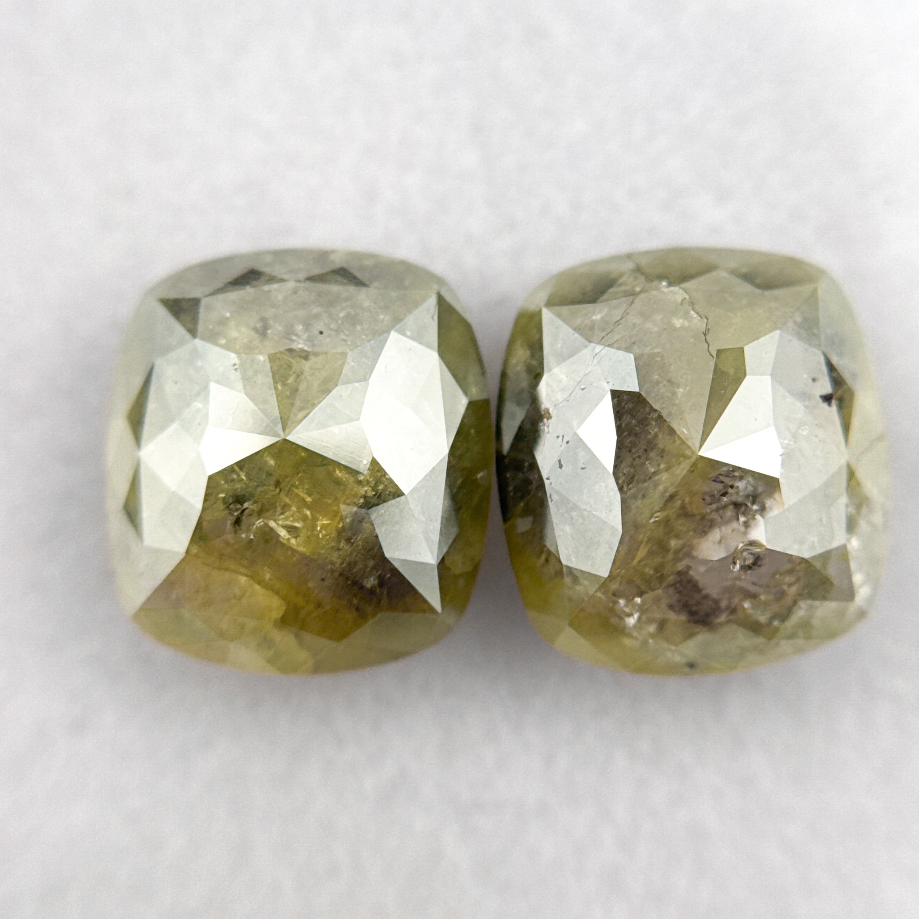 5.38 Ct Cushion Rose Cut Green Natural Fancy Diamond Pair