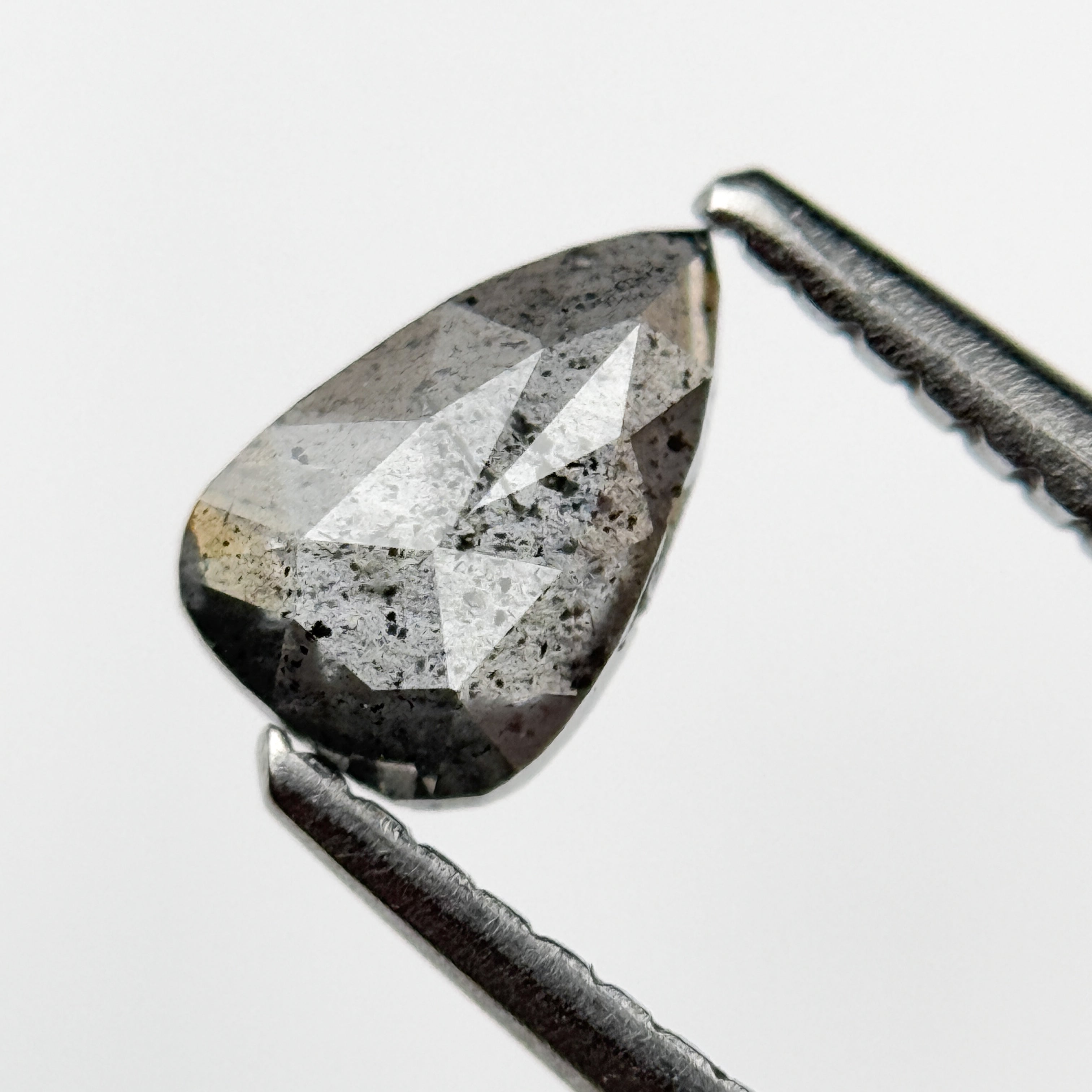 0.65 Ct Pear Rose Cut Grey Natural Salt and Pepper Diamond
