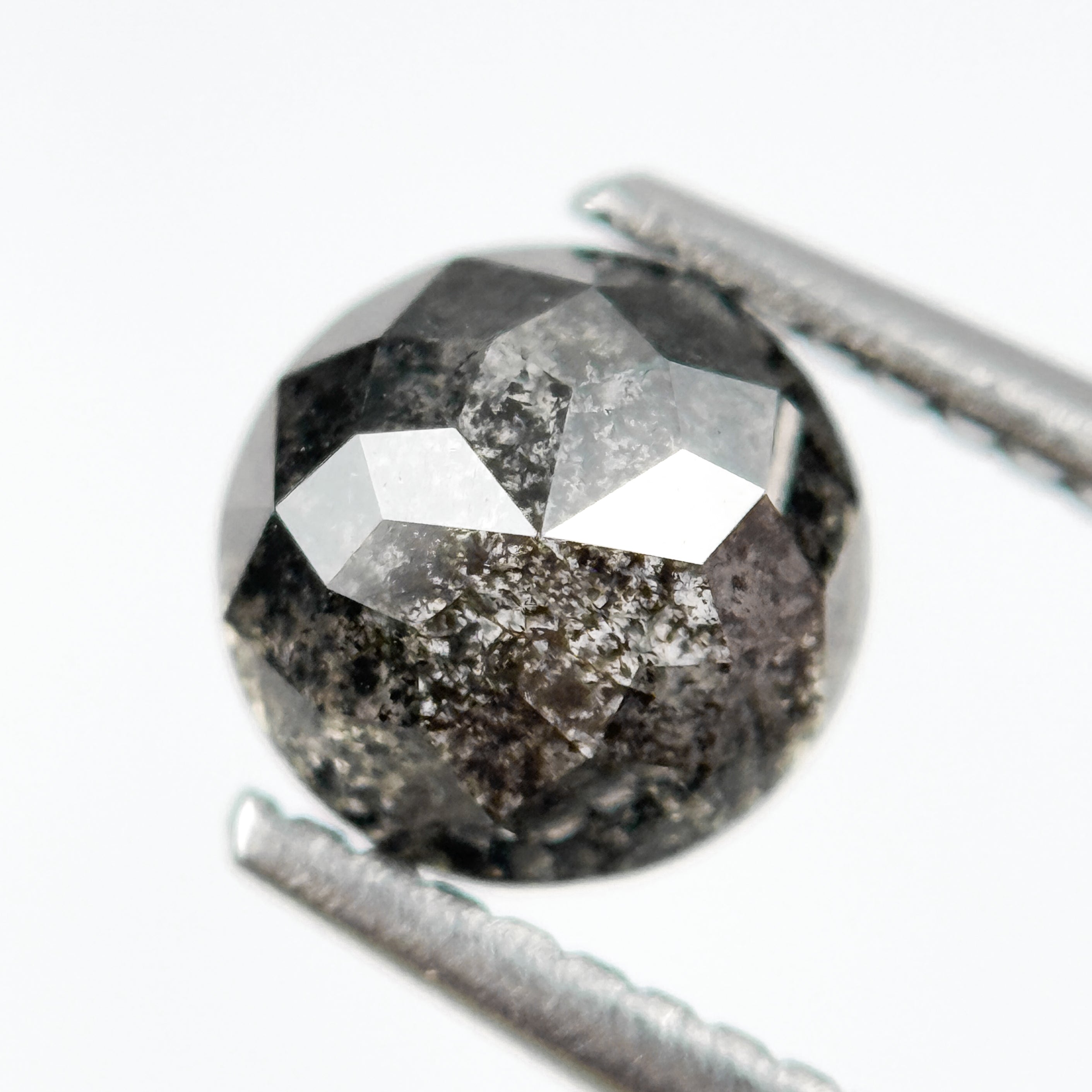 1.91 Ct Round Rose Cut Grey Natural Salt and Pepper Diamond