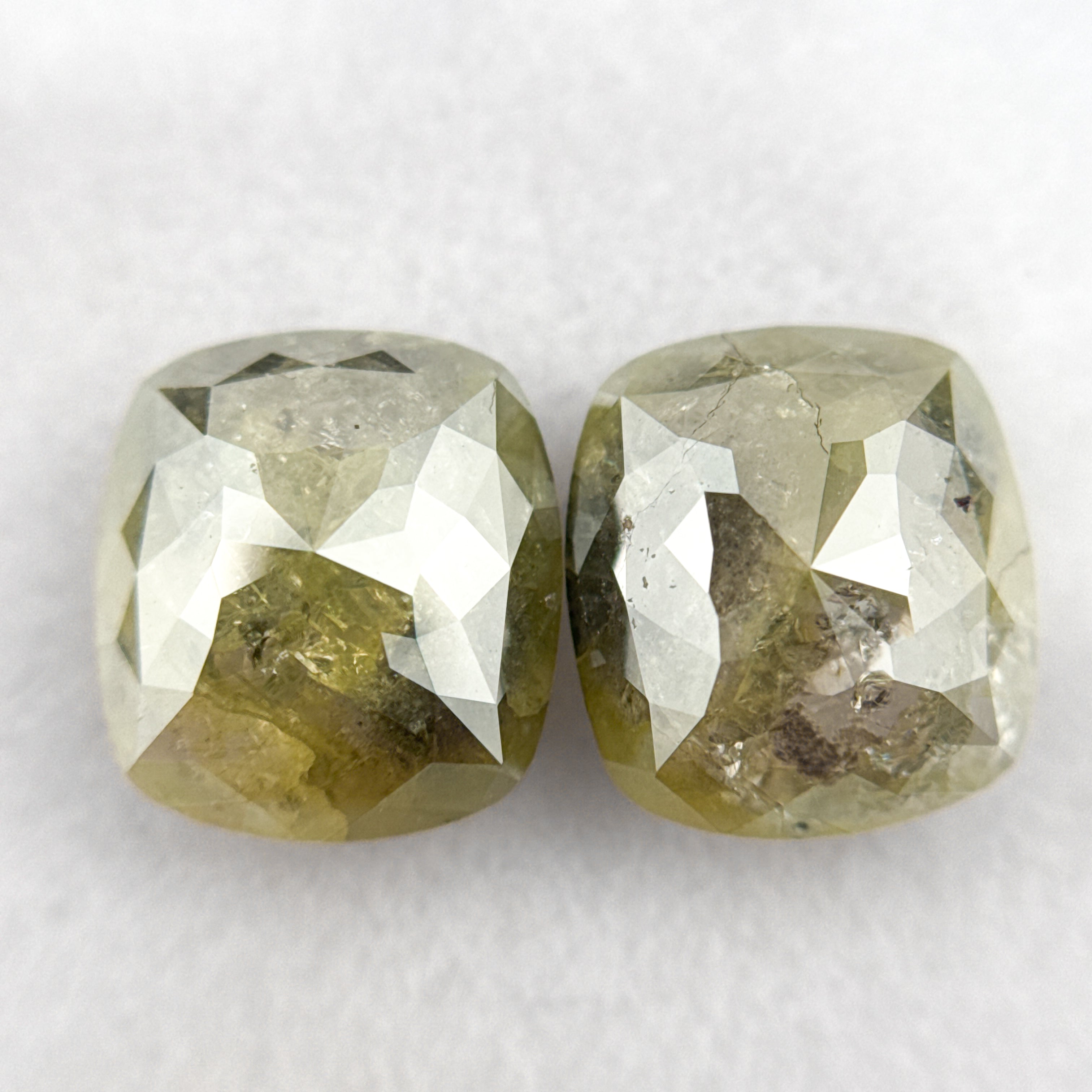 5.38 Ct Cushion Rose Cut Green Natural Fancy Diamond Pair