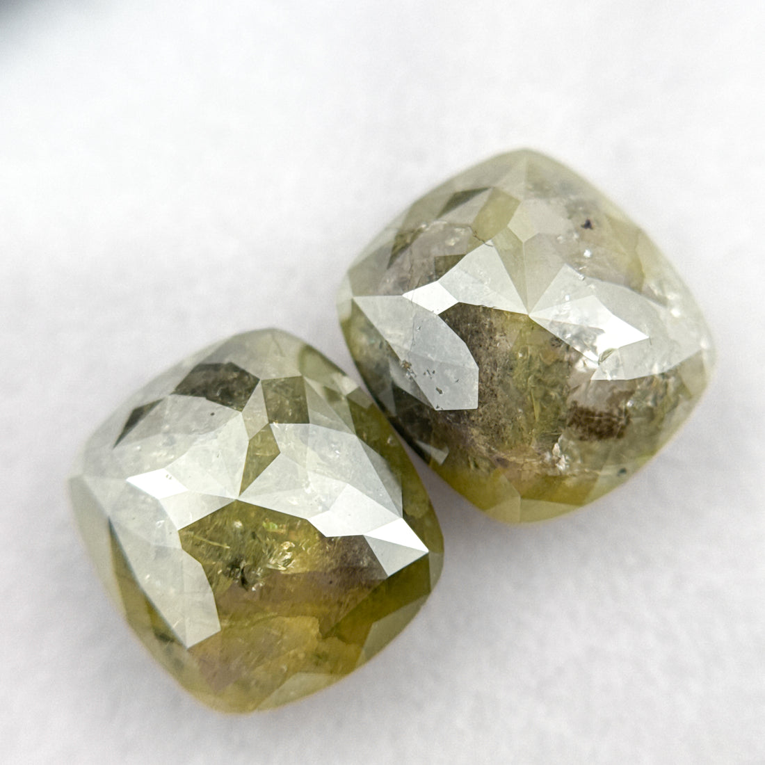 5.38 Ct Cushion Rose Cut Green Natural Fancy Diamond Pair