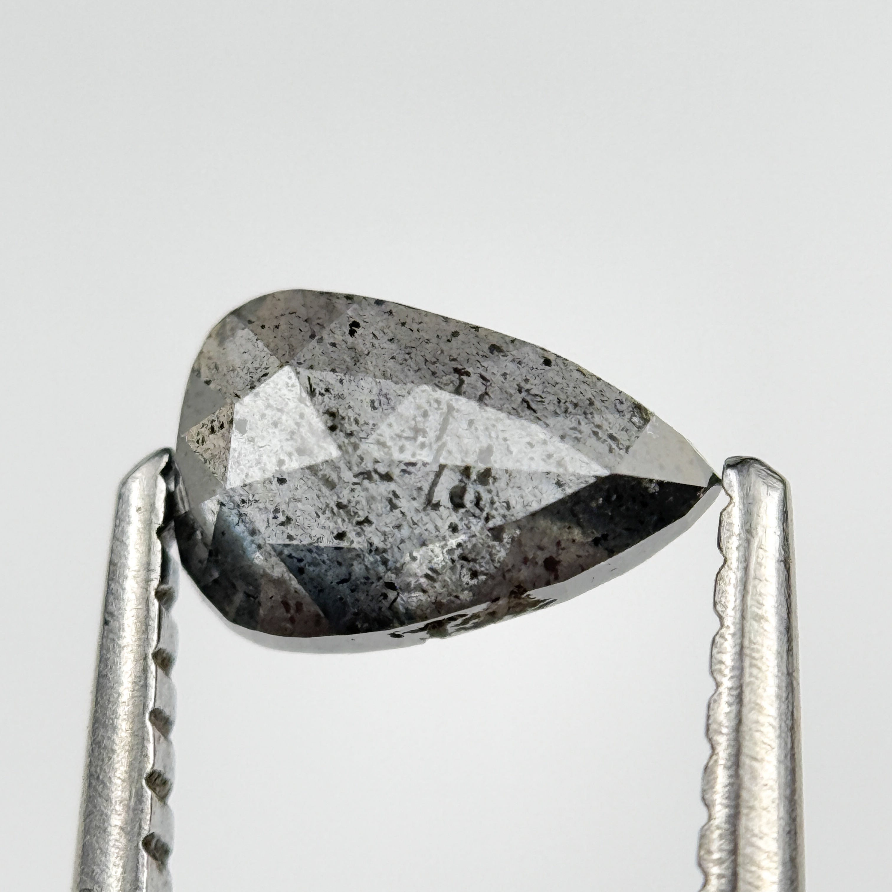 0.65 Ct Pear Rose Cut Grey Natural Salt and Pepper Diamond