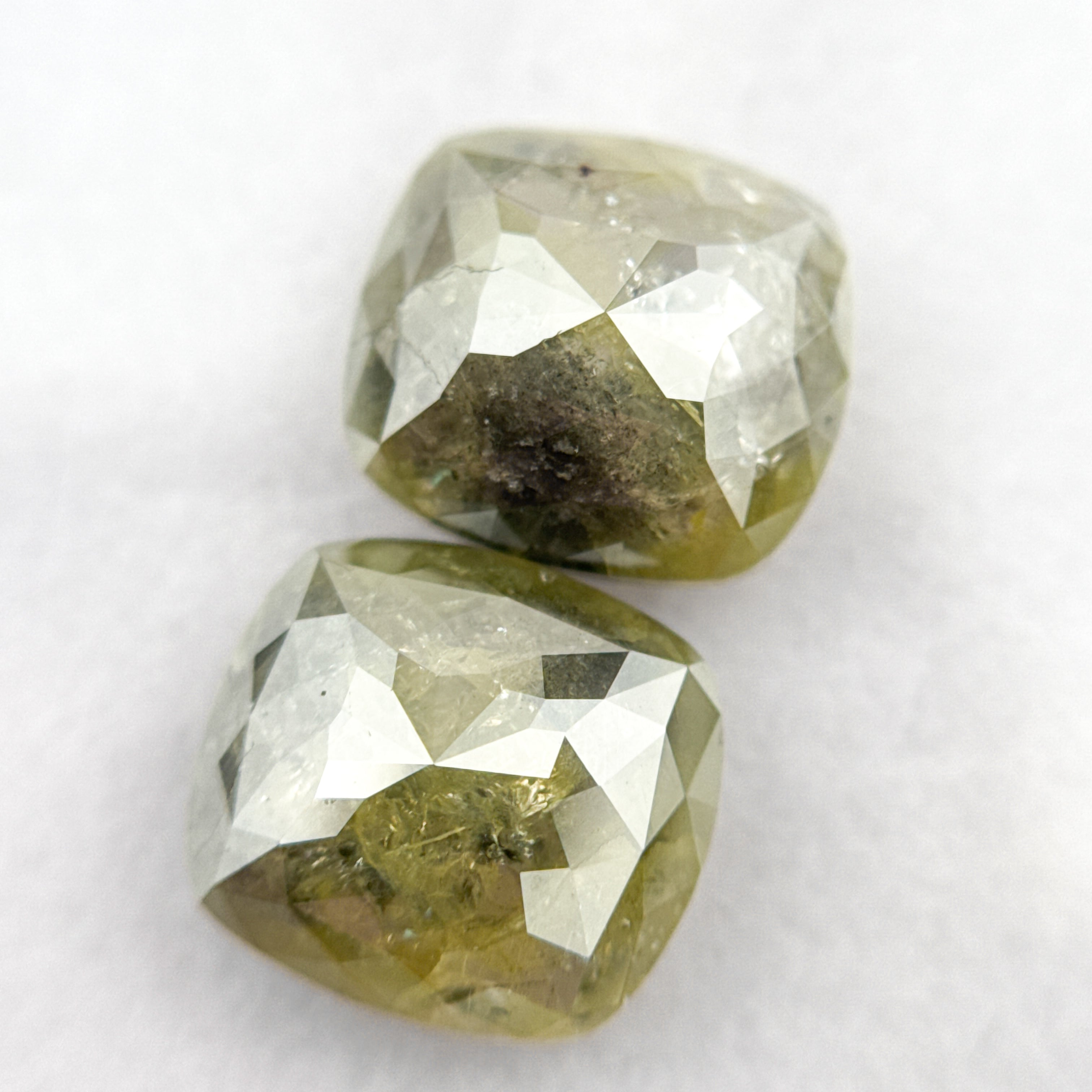 5.38 Ct Cushion Rose Cut Green Natural Fancy Diamond Pair