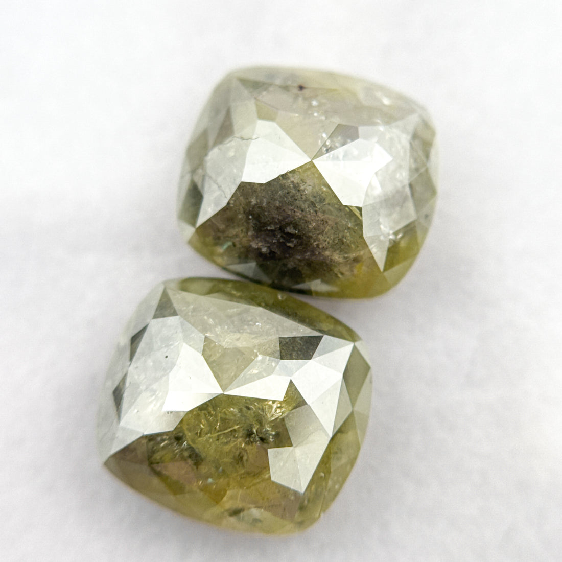 5.38 Ct Cushion Rose Cut Green Natural Fancy Diamond Pair