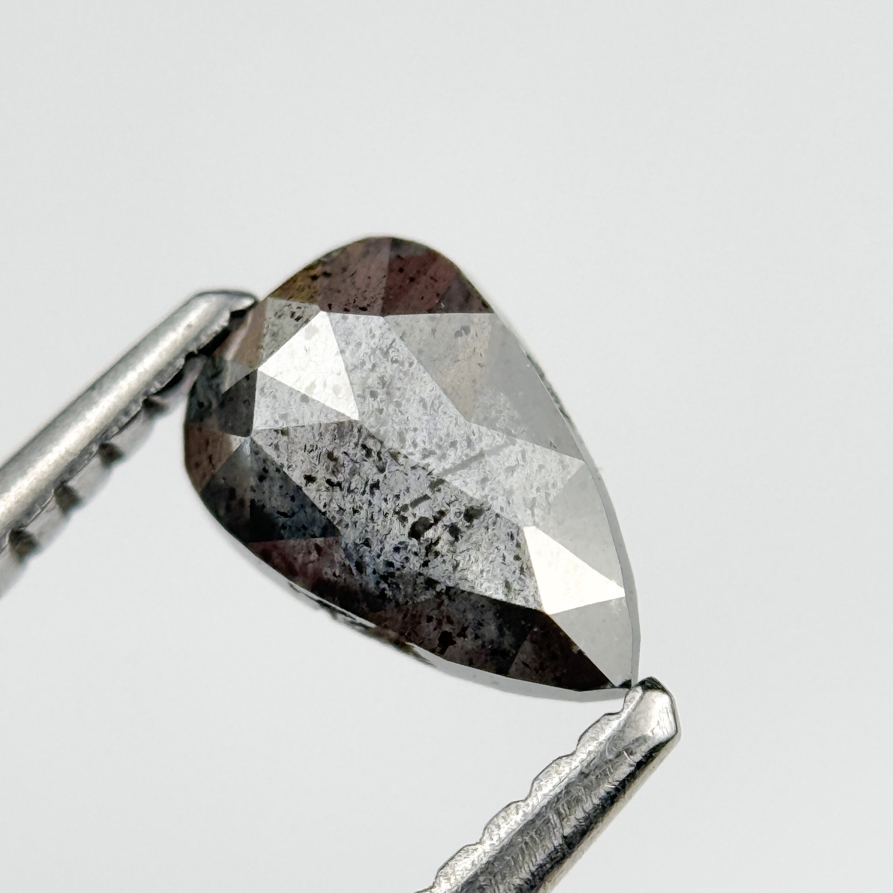0.65 Ct Pear Rose Cut Grey Natural Salt and Pepper Diamond