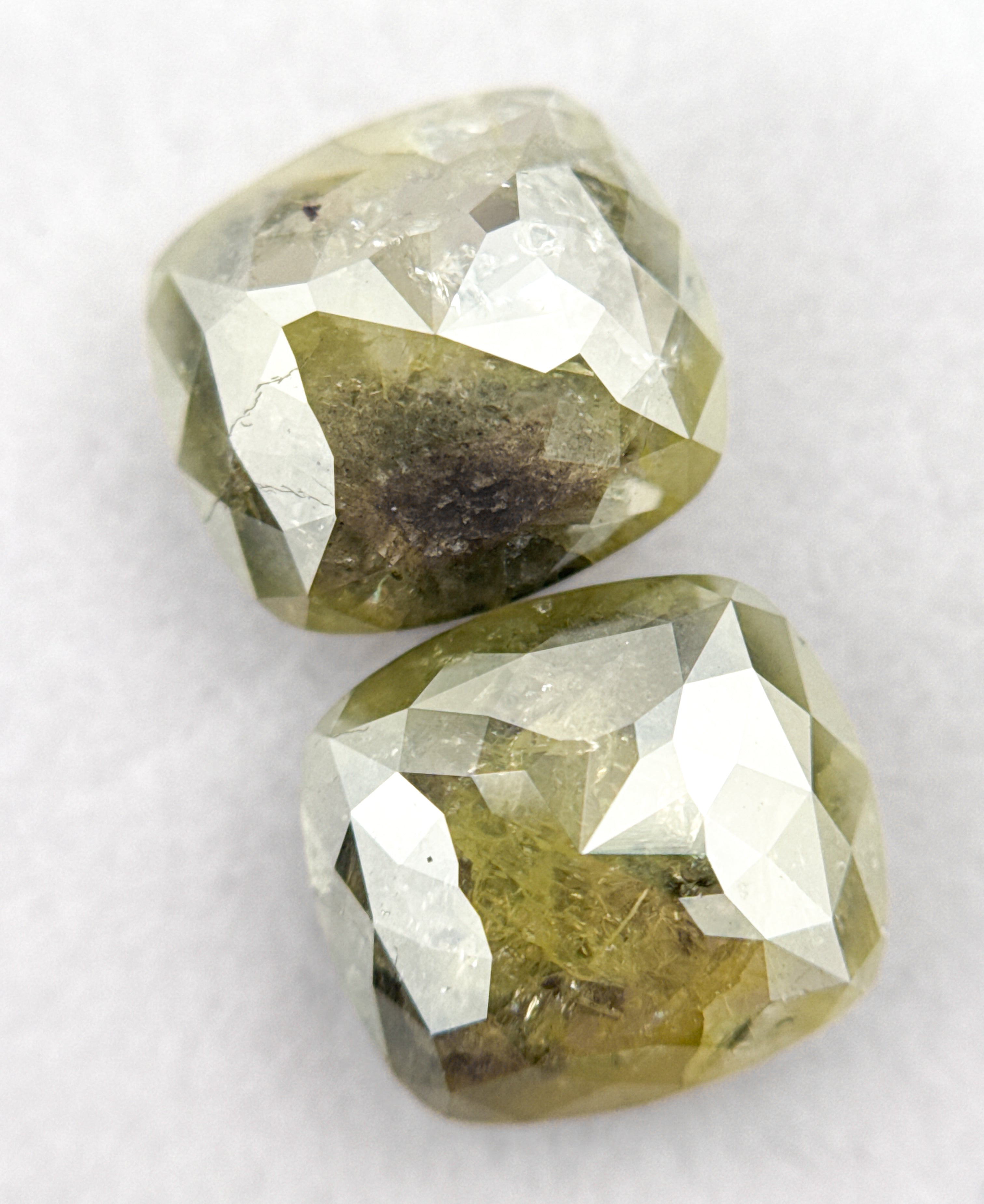 5.38 Ct Cushion Rose Cut Green Natural Fancy Diamond Pair