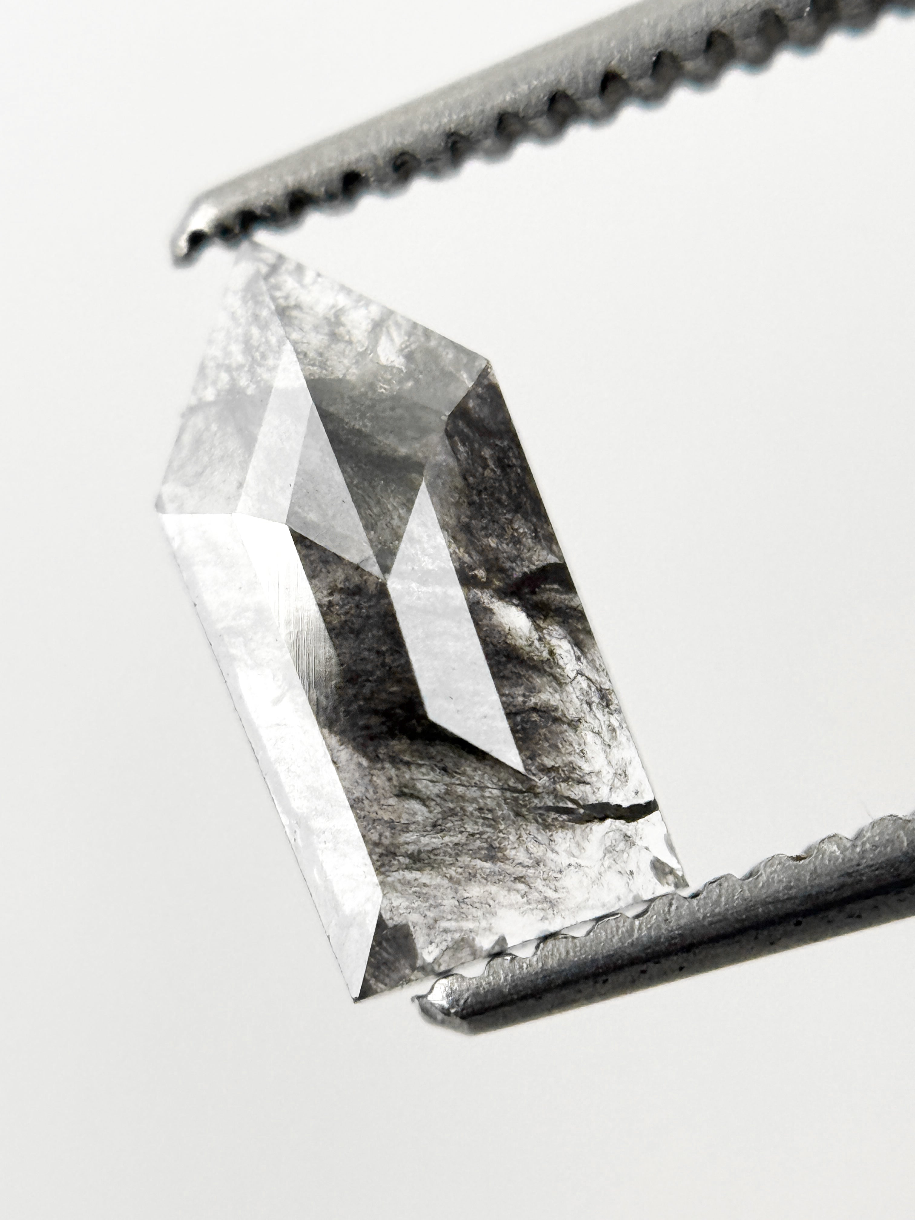 0.68 Ct Bullet Rose Cut Grey Natural Salt and Pepper Diamond