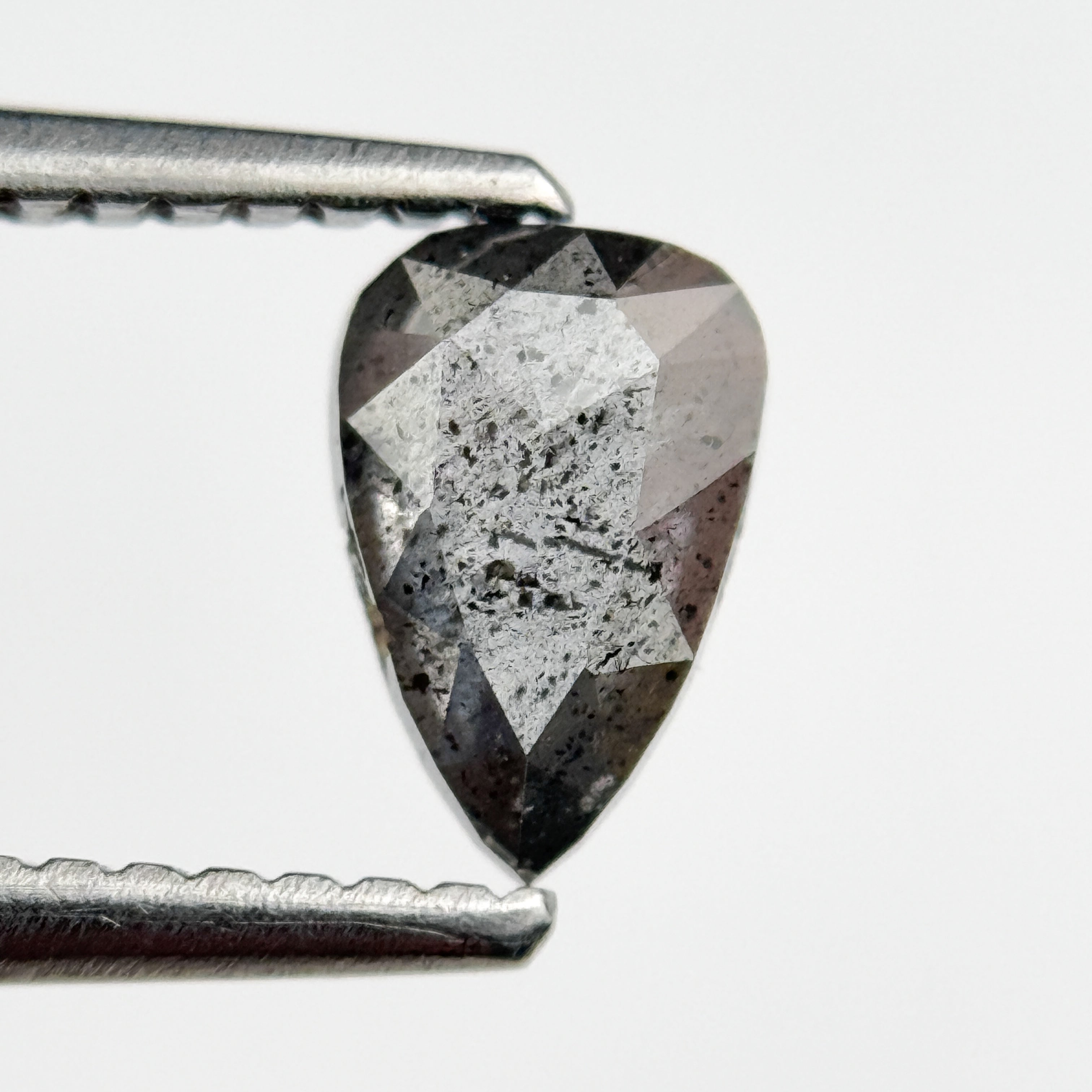 0.65 Ct Pear Rose Cut Grey Natural Salt and Pepper Diamond
