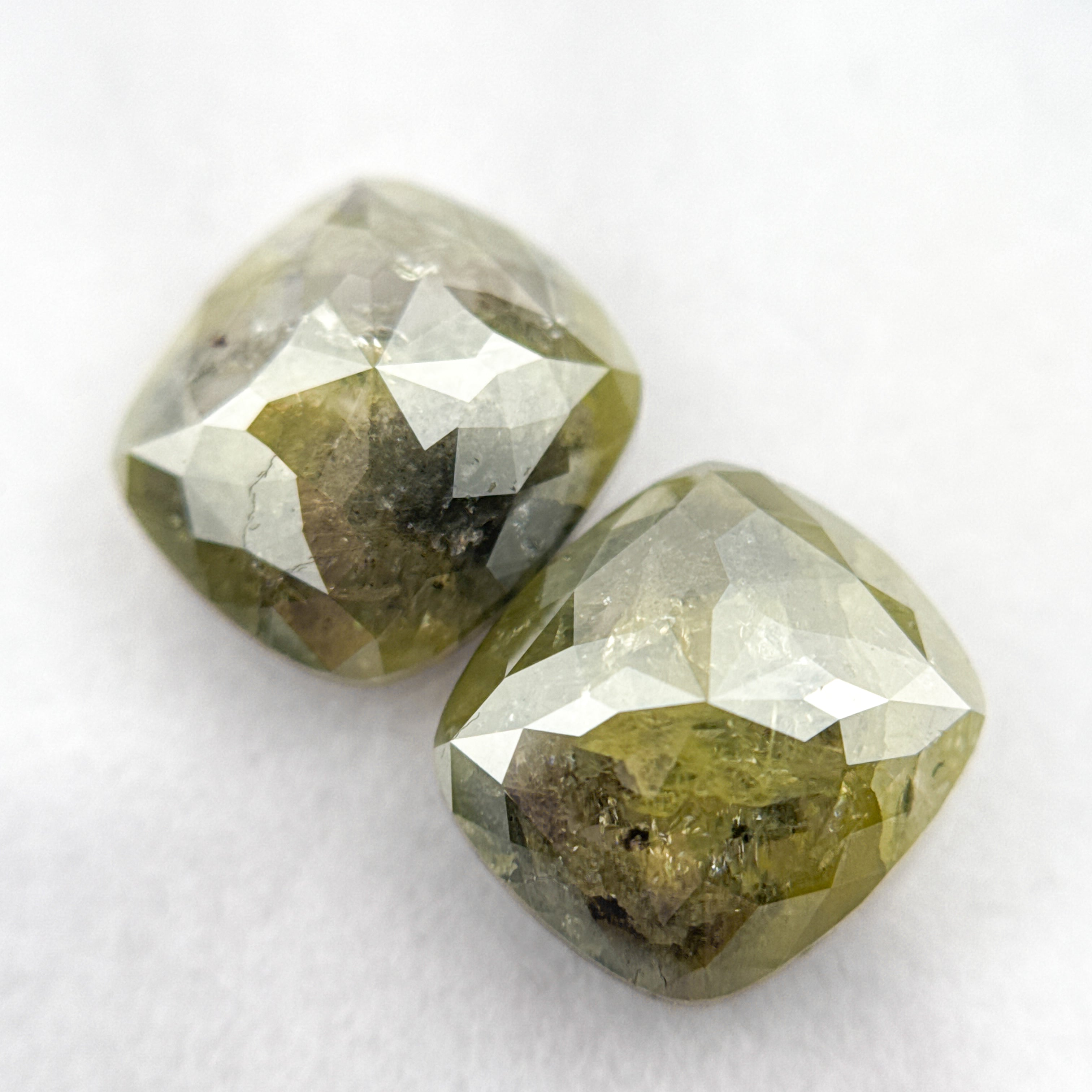 5.38 Ct Cushion Rose Cut Green Natural Fancy Diamond Pair