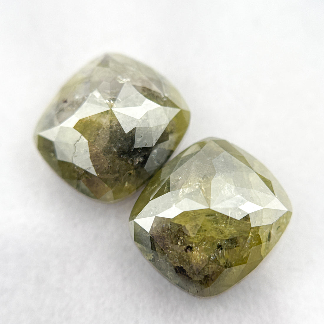 5.38 Ct Cushion Rose Cut Green Natural Fancy Diamond Pair