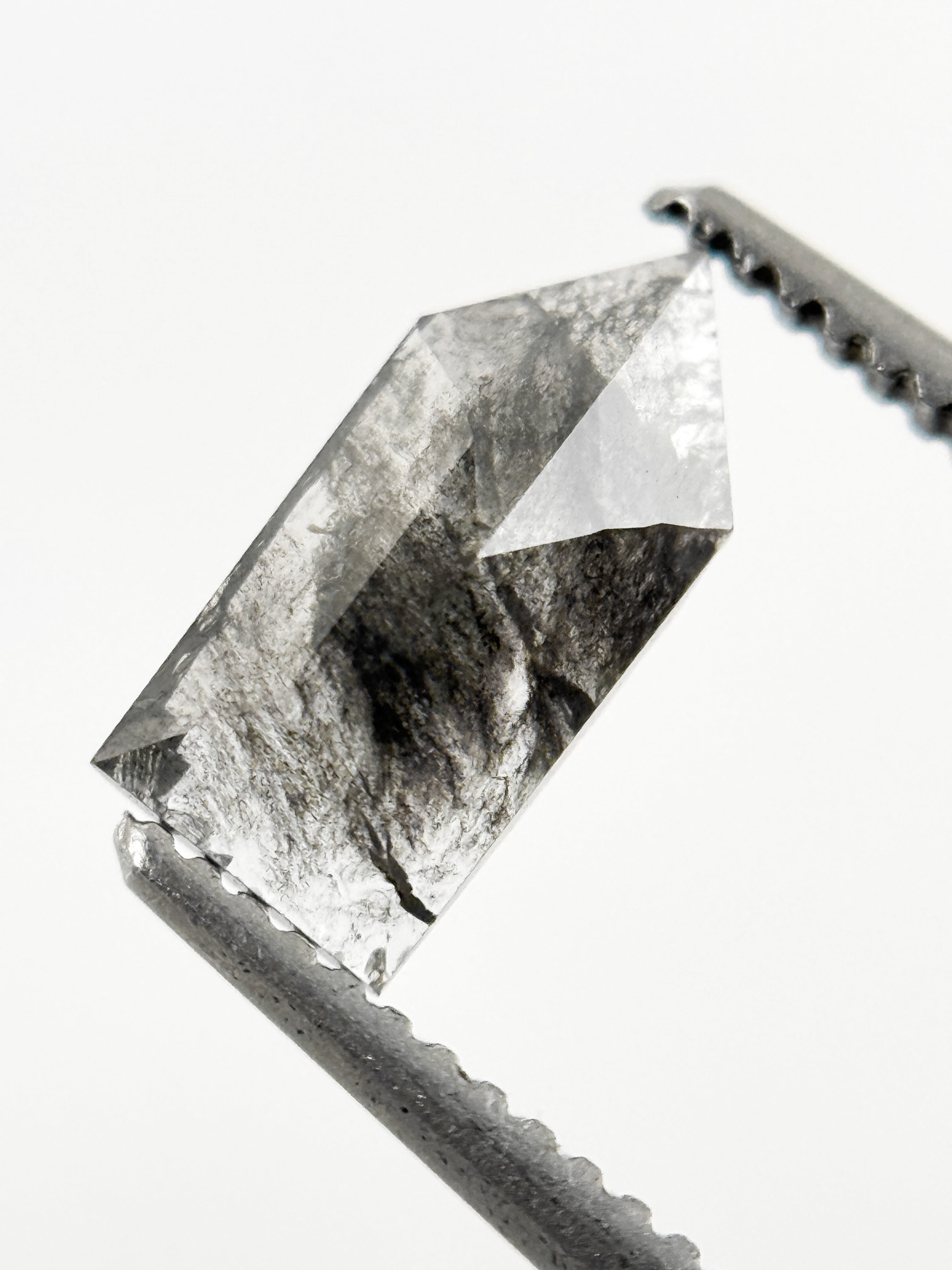 0.68 Ct Bullet Rose Cut Grey Natural Salt and Pepper Diamond