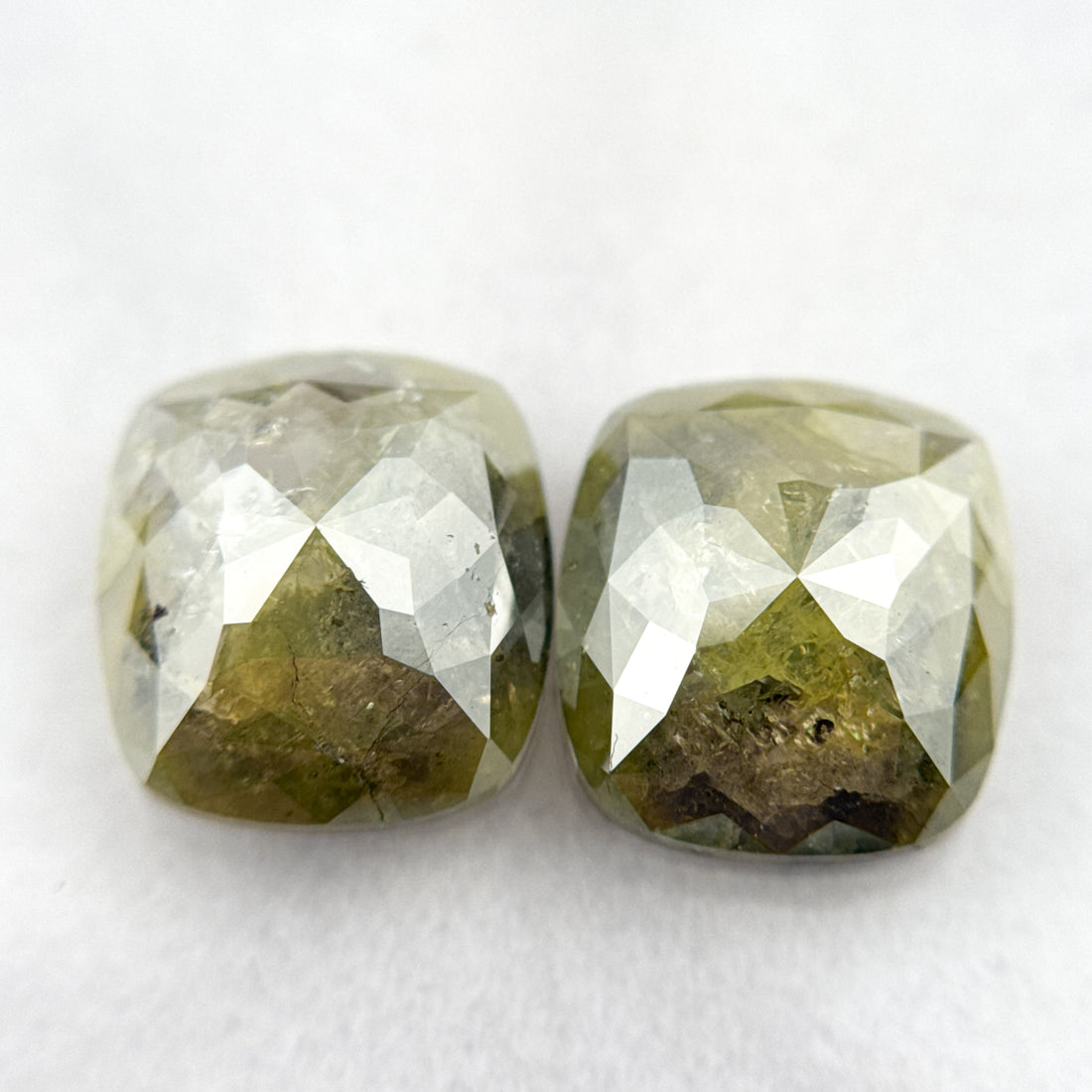 5.38 Ct Cushion Rose Cut Green Natural Fancy Diamond Pair