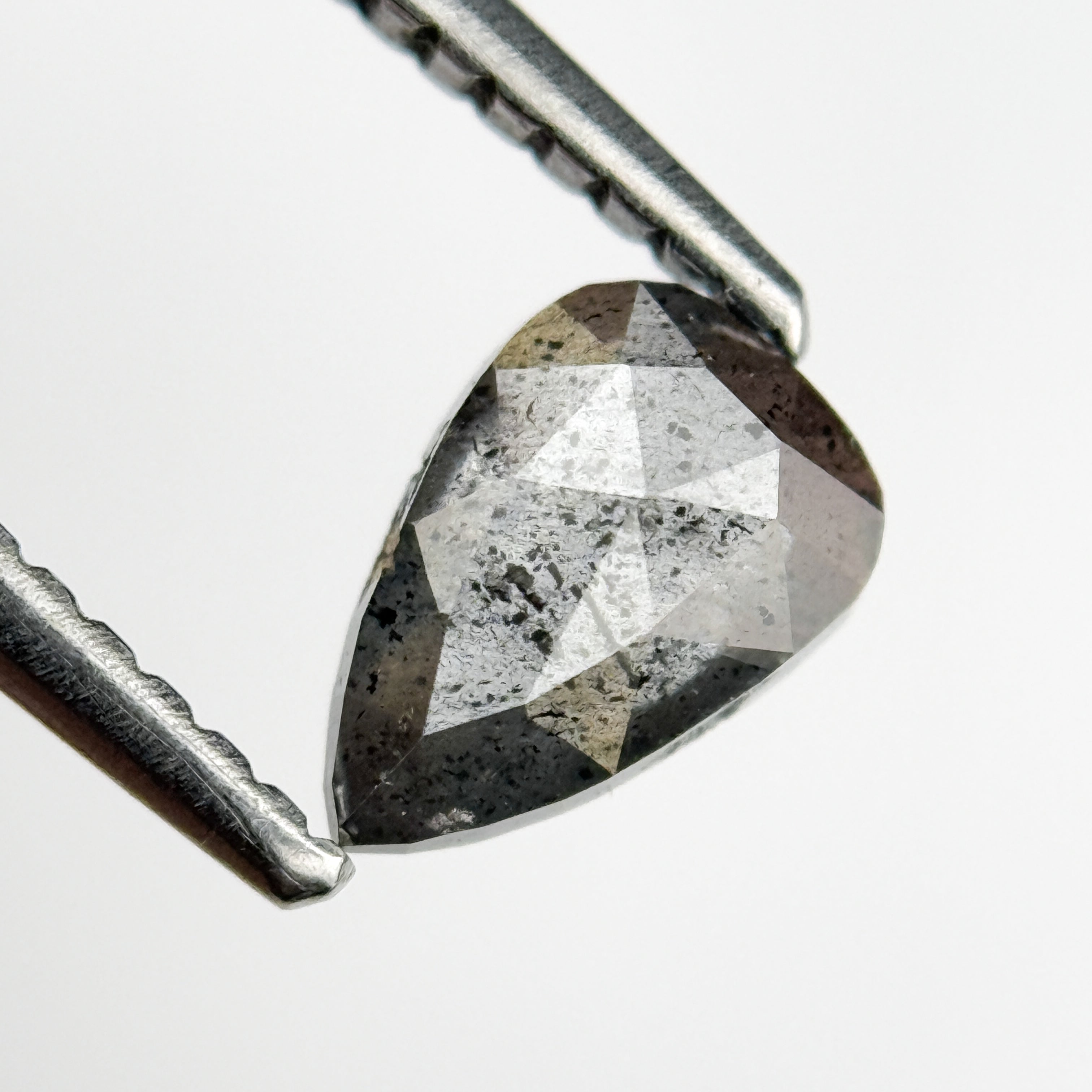 0.65 Ct Pear Rose Cut Grey Natural Salt and Pepper Diamond