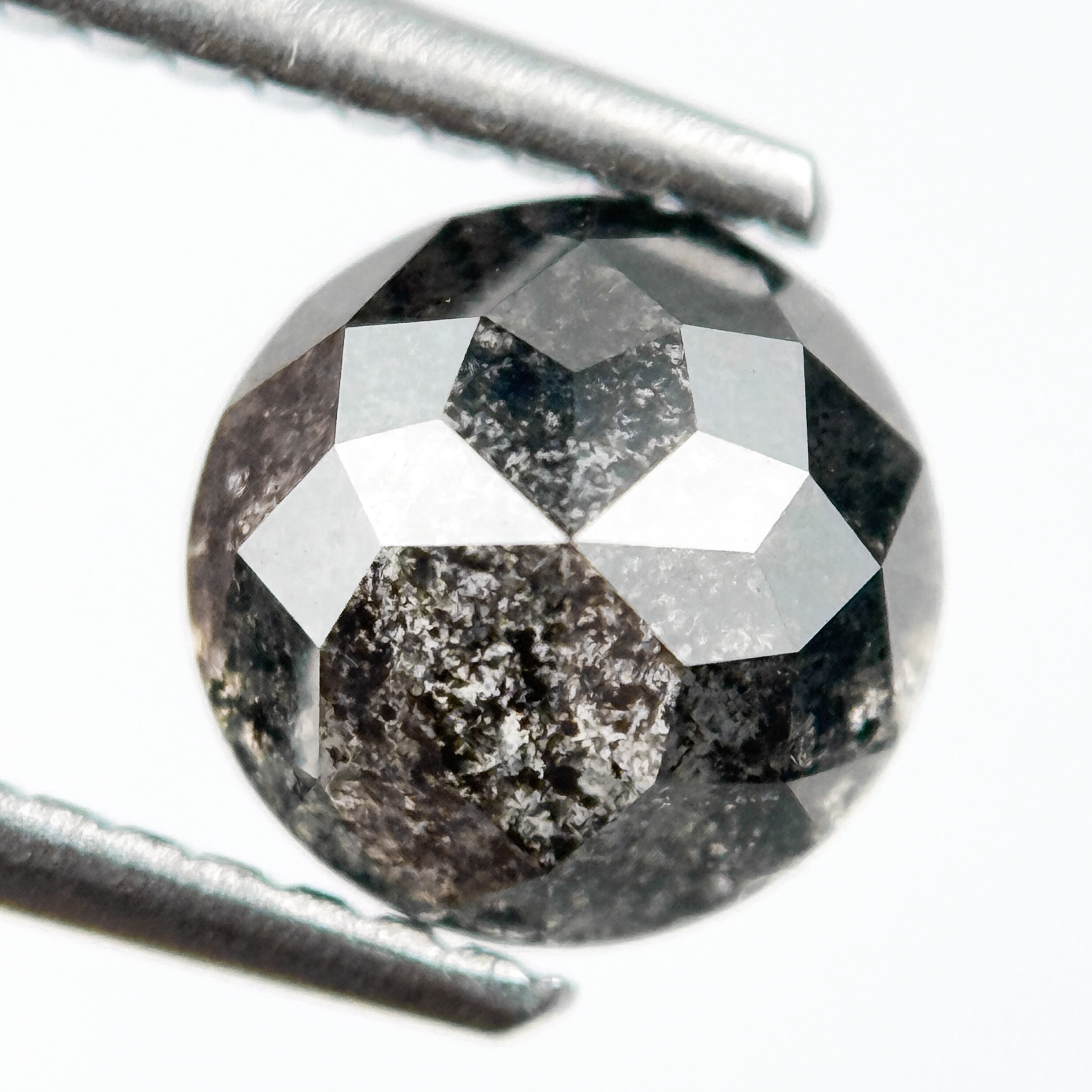 1.91 Ct Round Rose Cut Grey Natural Salt and Pepper Diamond